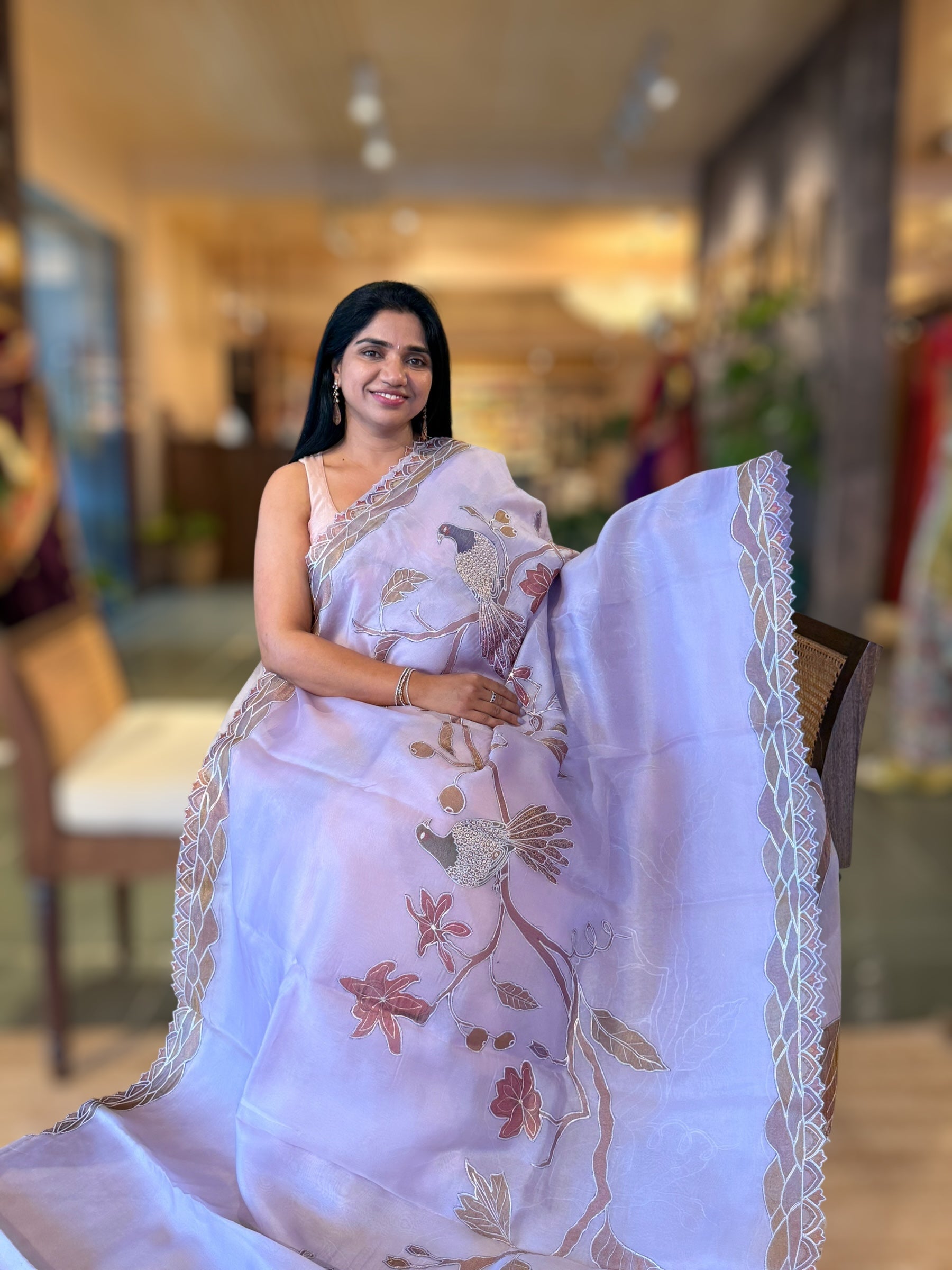 Lilac Pure Organza Saree with one of a kind Tissue Applique work allover