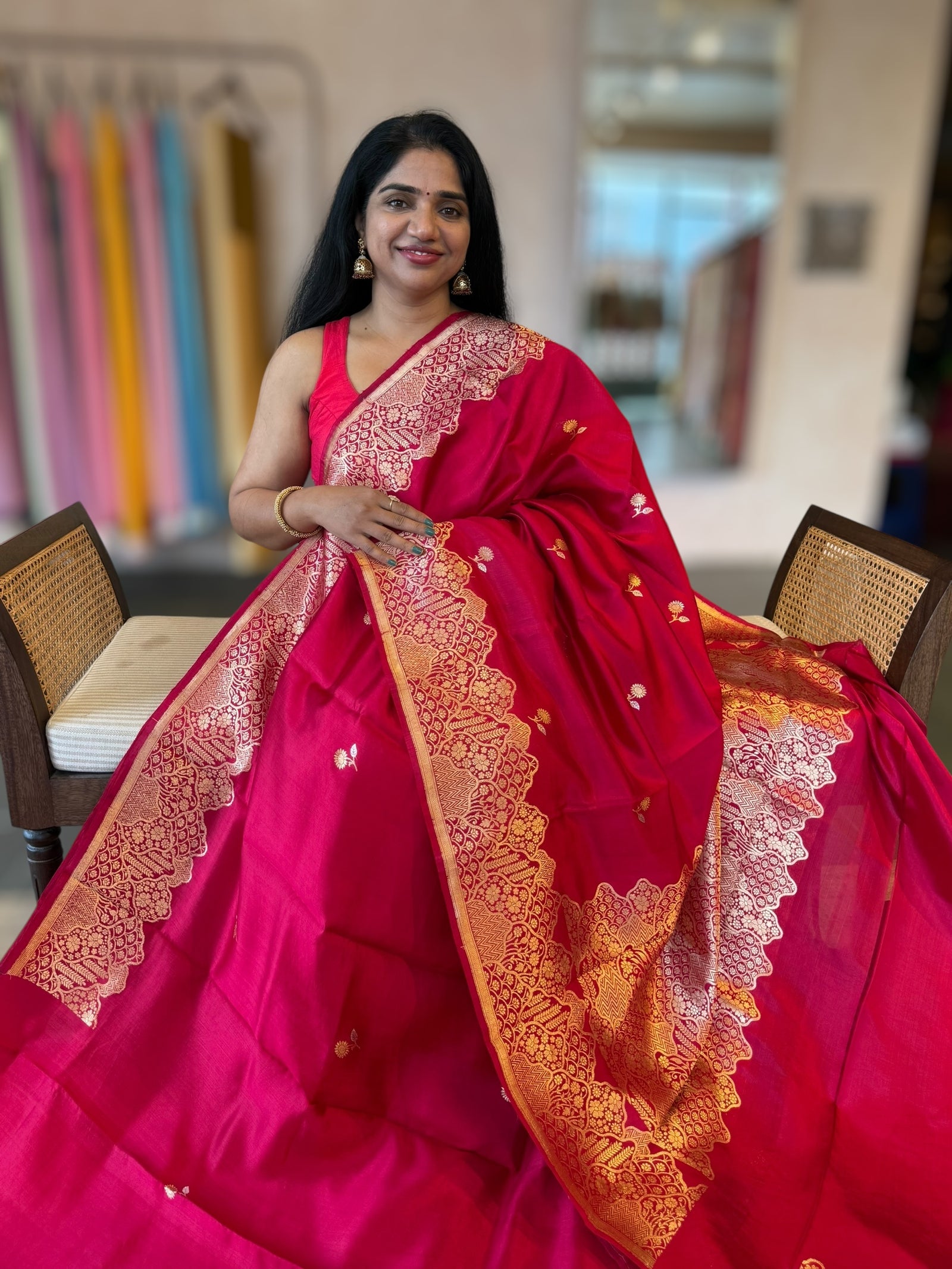 Ruby Pink Banarasi Raw Mango Silk Saree with Open Borders & Kaduwa Weavingc