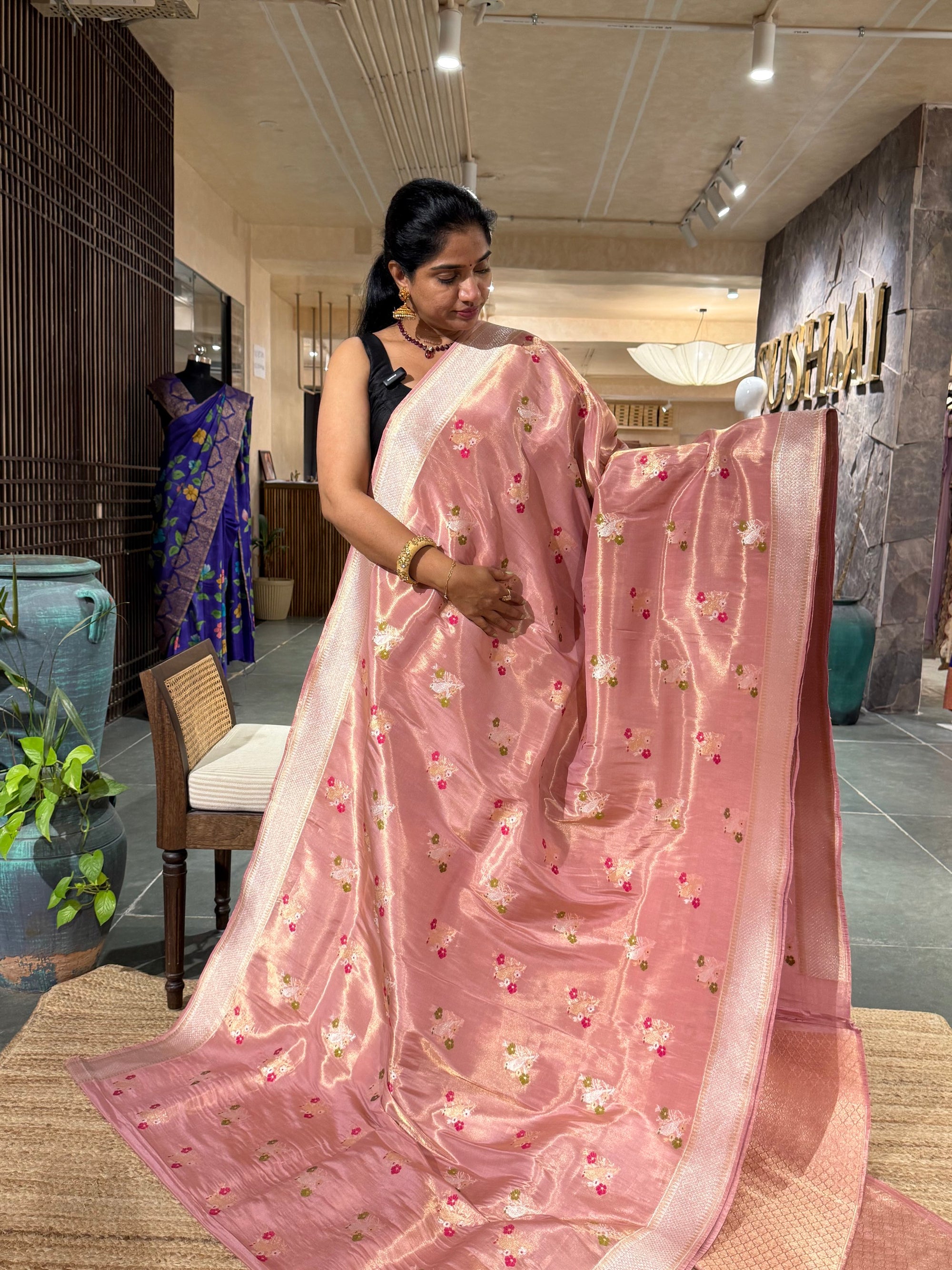 Pastel Pink Pure Handloom Banarasi Ektara Tissue saree