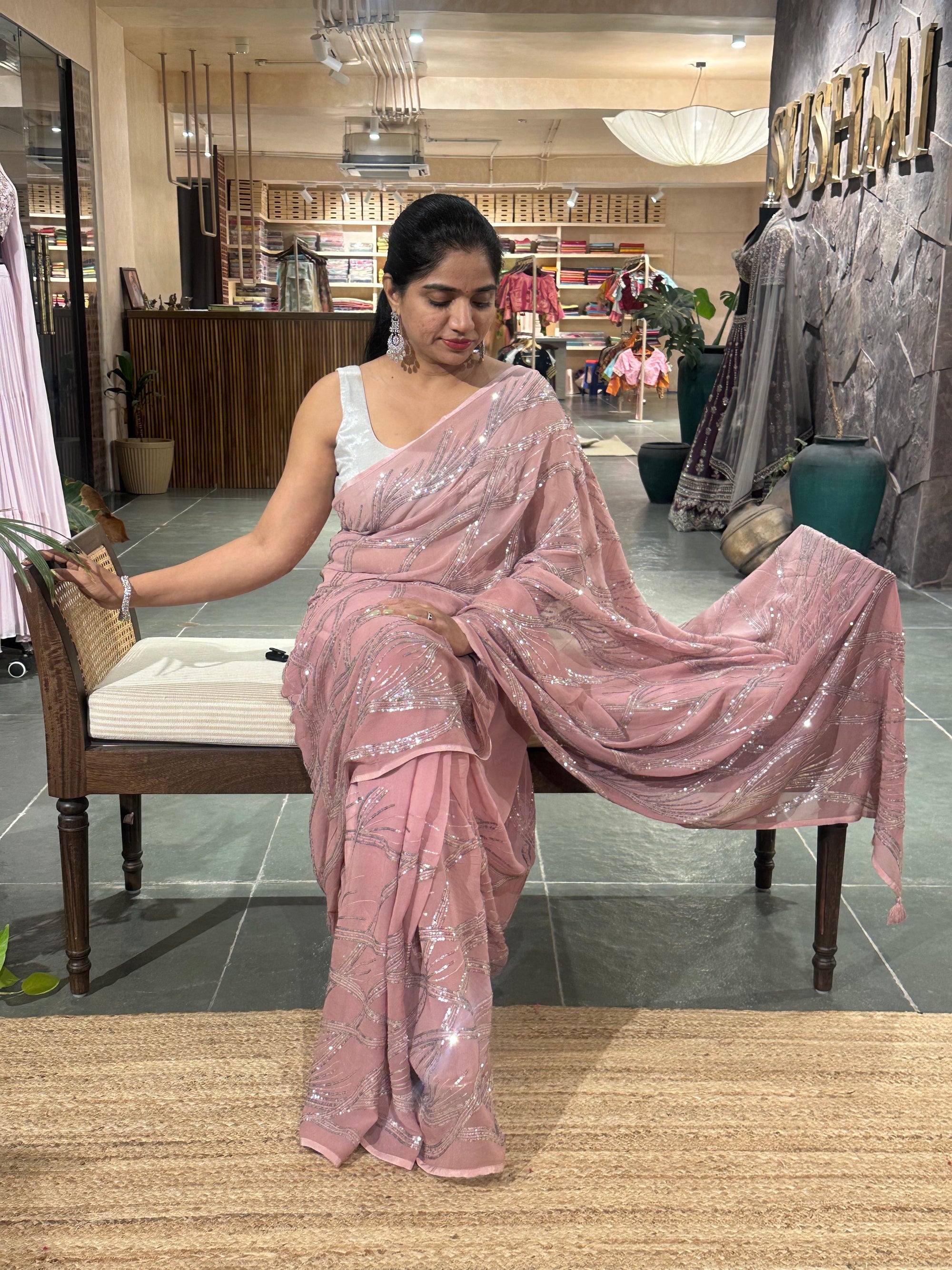 Shaded Pure Gorgette Sequnce Saree