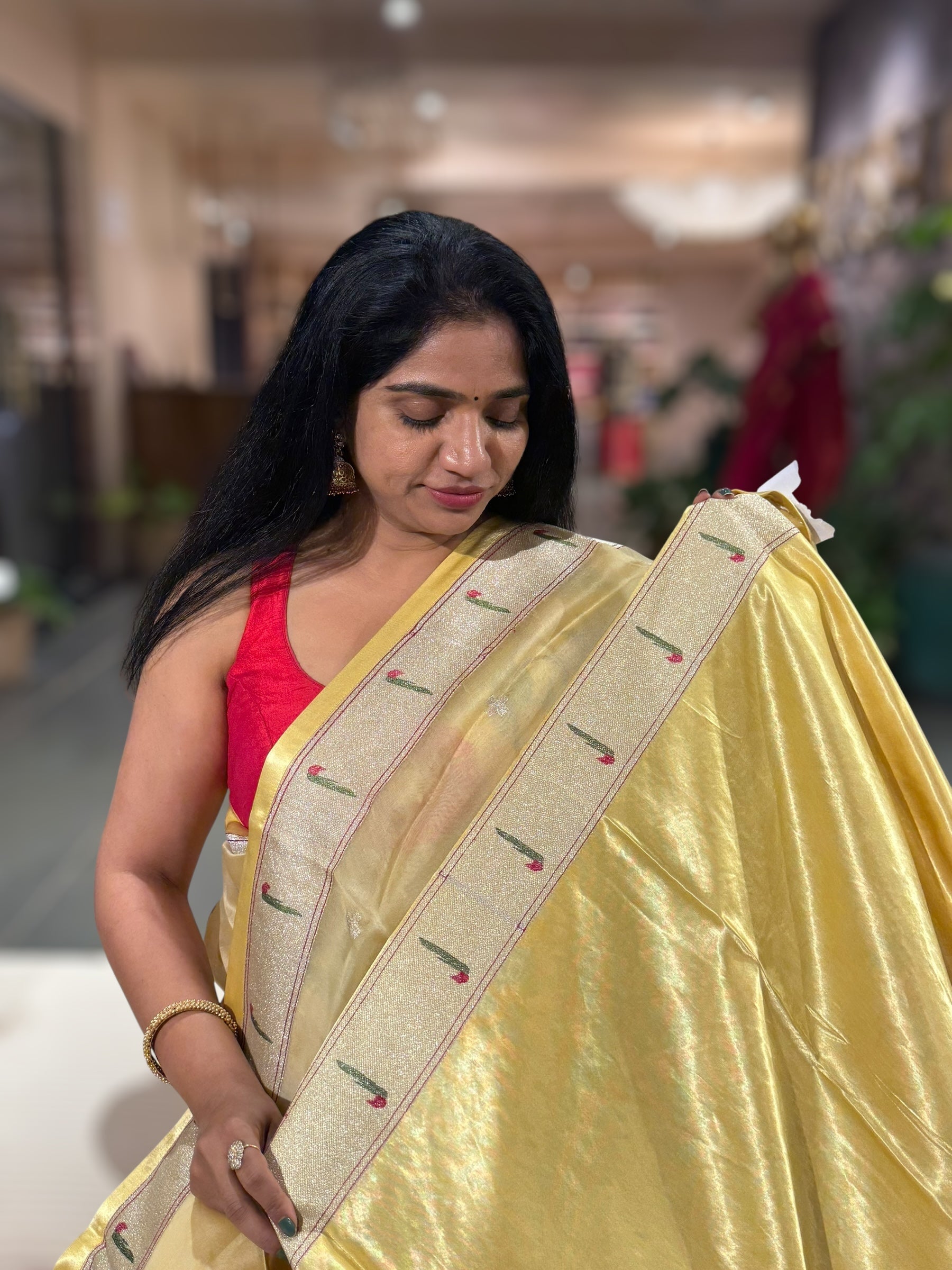 Pastel Yellow Organza Silk Saree With Jamdani Inspired Embroidery