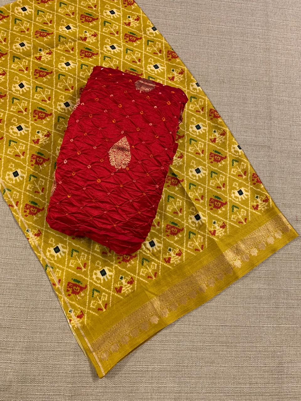 SCBA1101 : Pure Handloom Banarasi Chiniya Bandhej Saree with Patola Blouse
