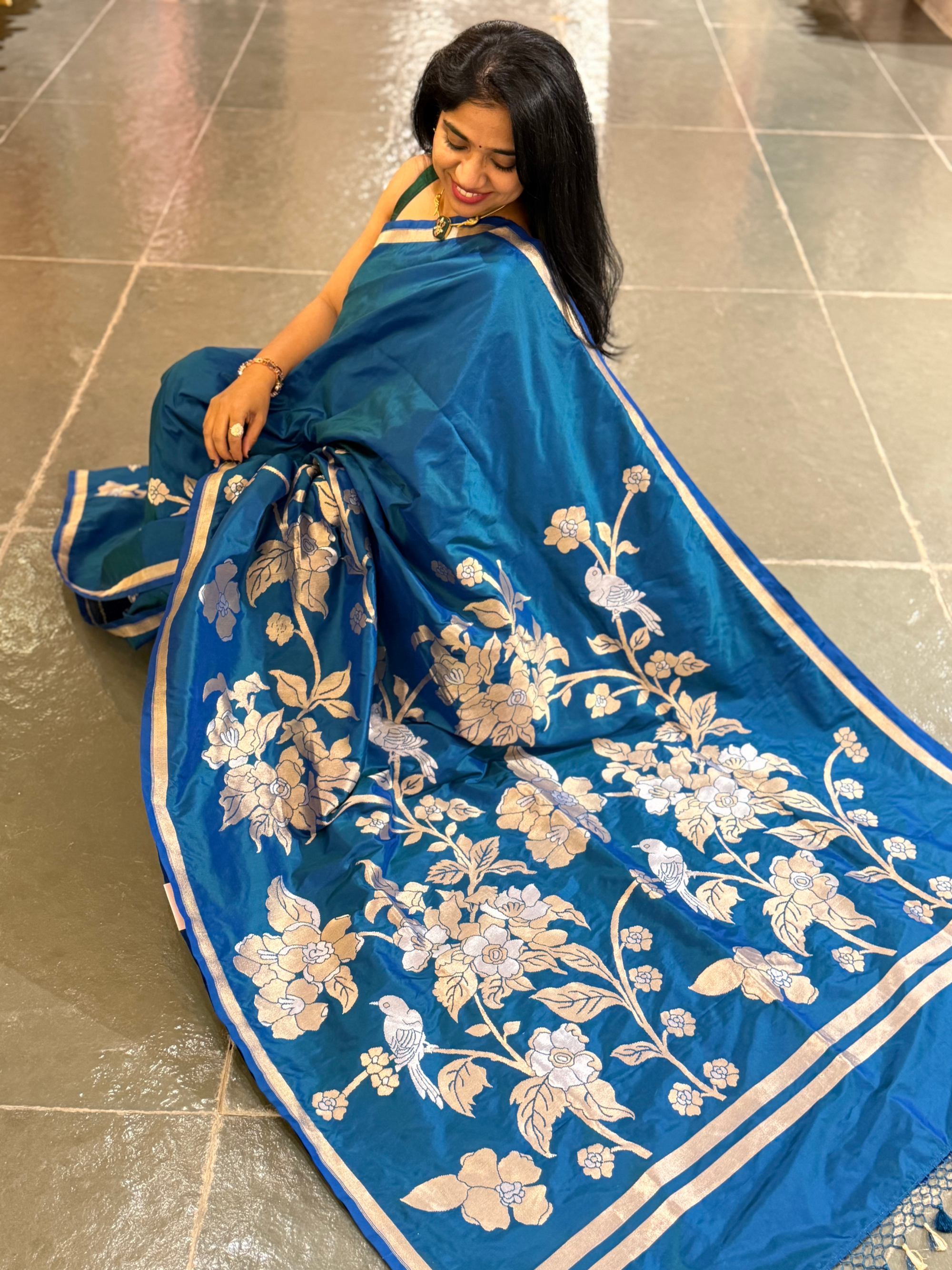 Peacock Blue  Designer Banarasi Silk Saree