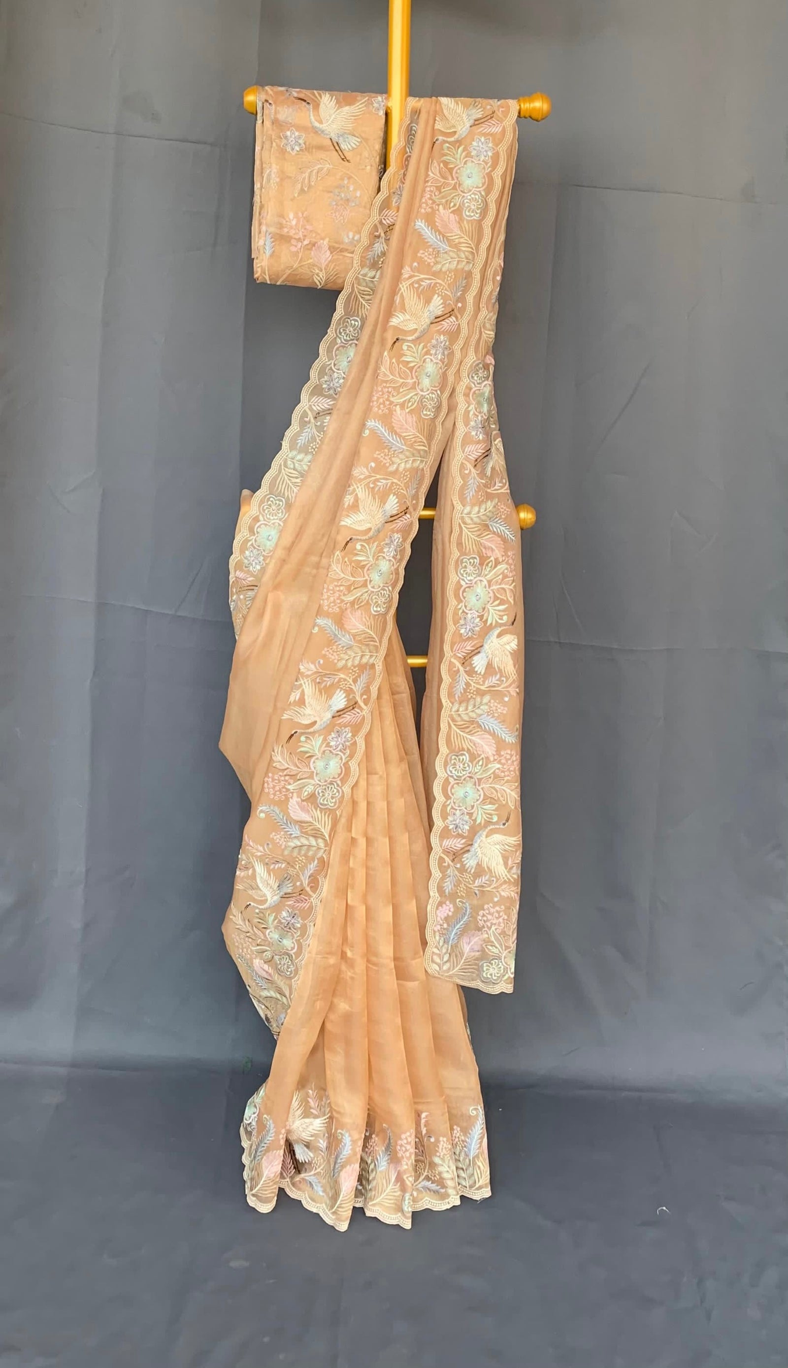 Peach Pure Tissue with stunning embroidery