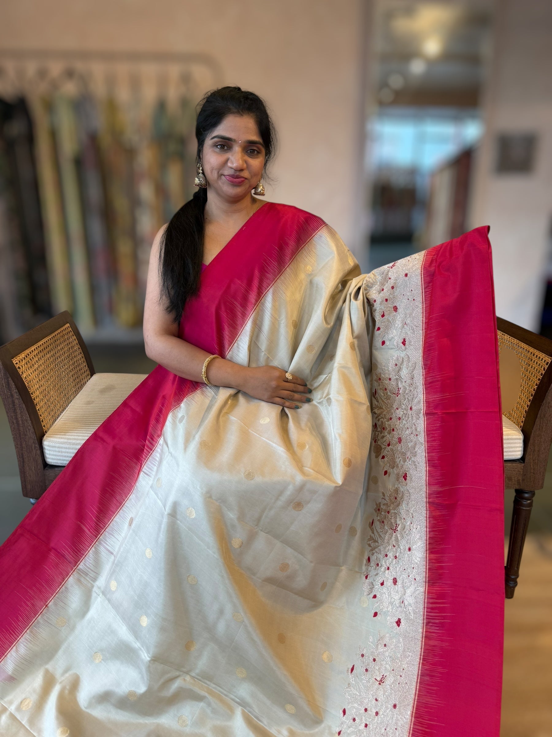 Champagne Gold Kanchi Silk Saree in With Zari Meenakari Embroidered Border