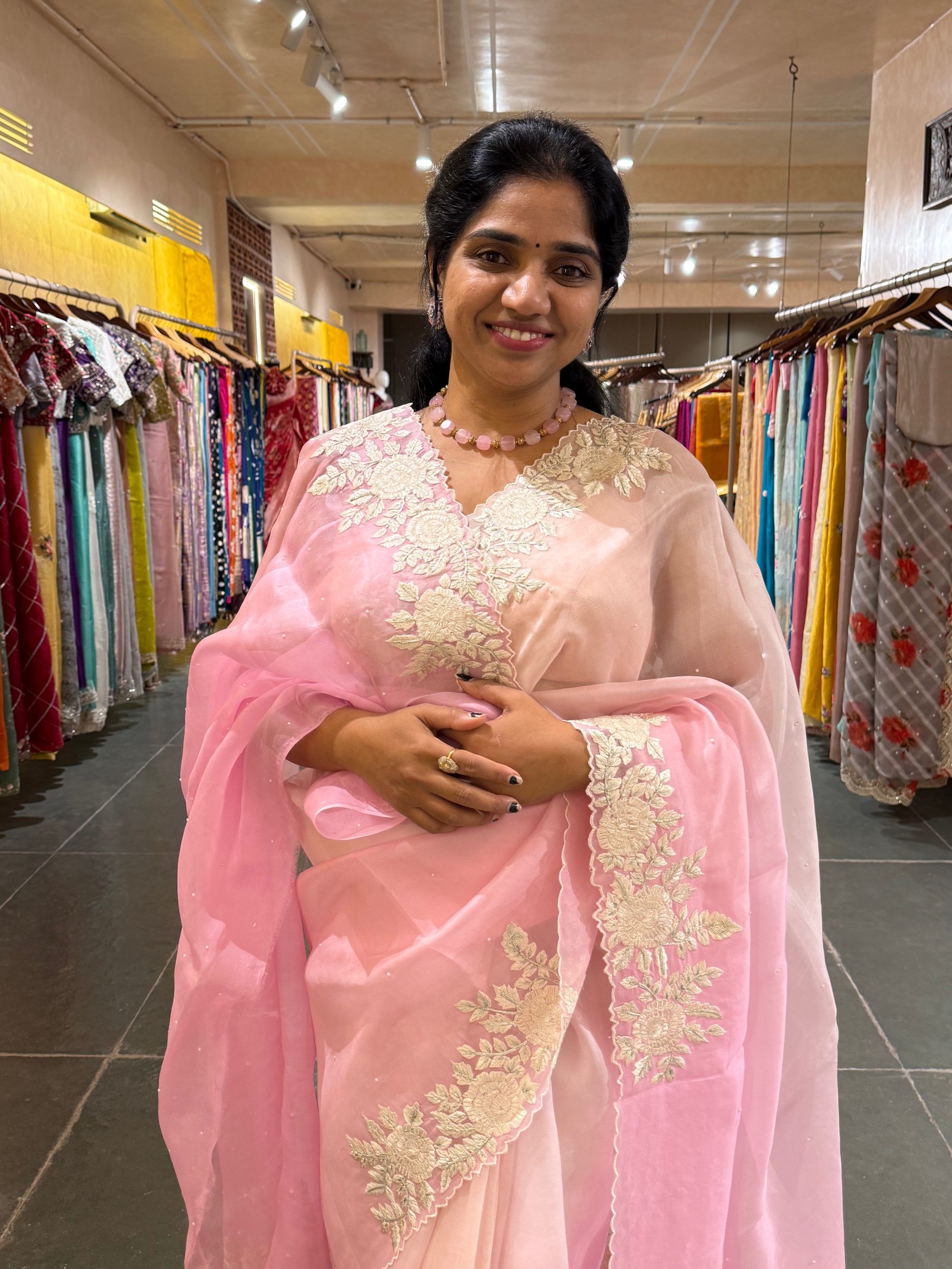 Ombre Dyed Pure Organza Silk Saree with Embroidered Borders