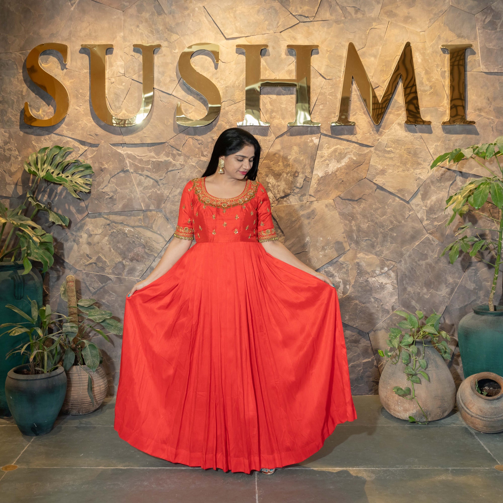 Traditional Long frock with heavy handwork yoke