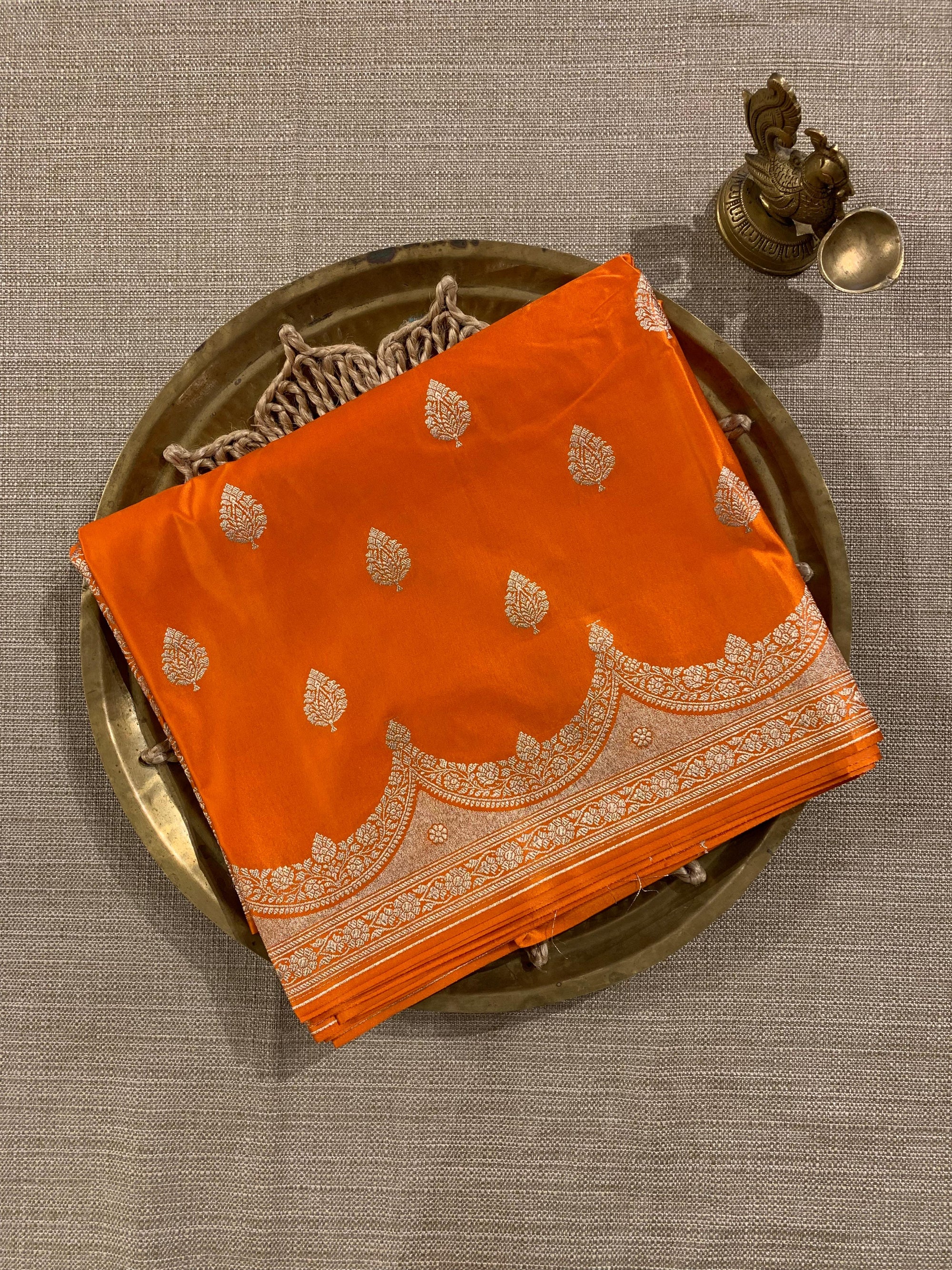 SMSSA217  Fanta Orange  Mashru Silk Saree With Scallop Border