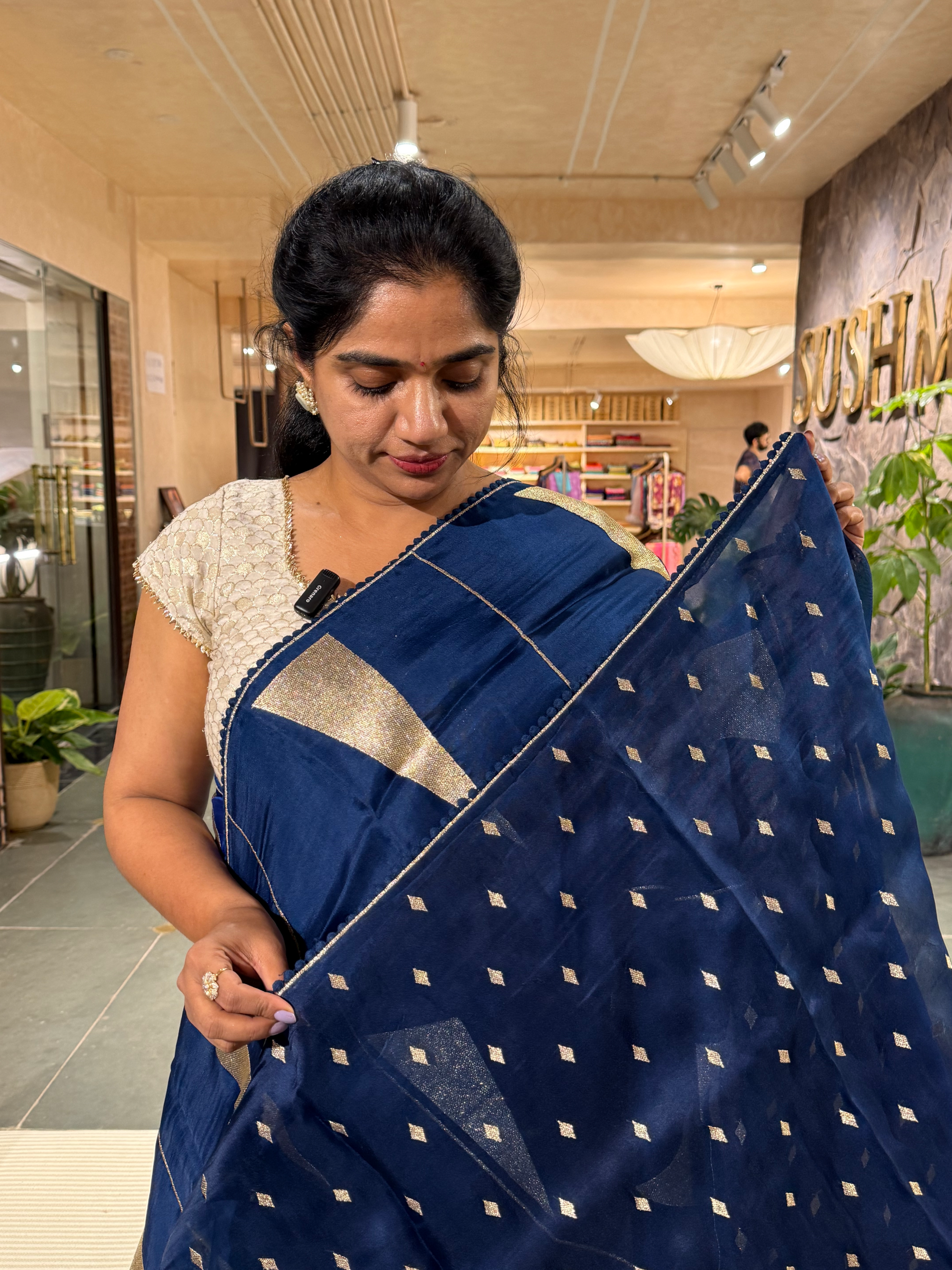 SOCA107 Midnight Blue Pure Organza Silk Saree in contemporary style