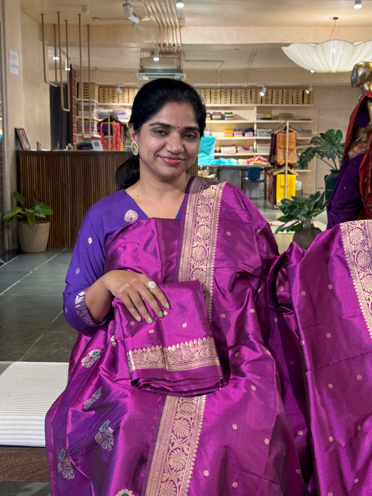 Pure Handloom Katan Silk  3 pc Suit Set with Meenakari kaduwa weaving