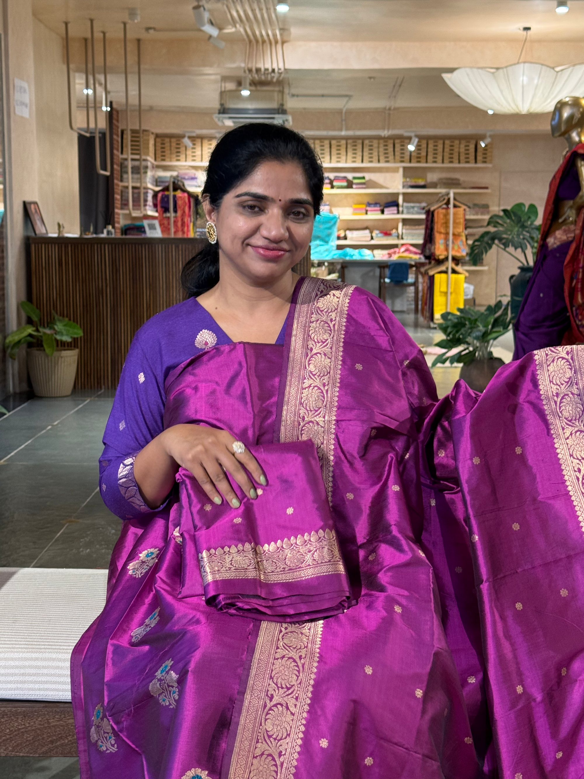 Pure Handloom Katan Silk  3 pc Suit Set with Meenakari kaduwa weaving