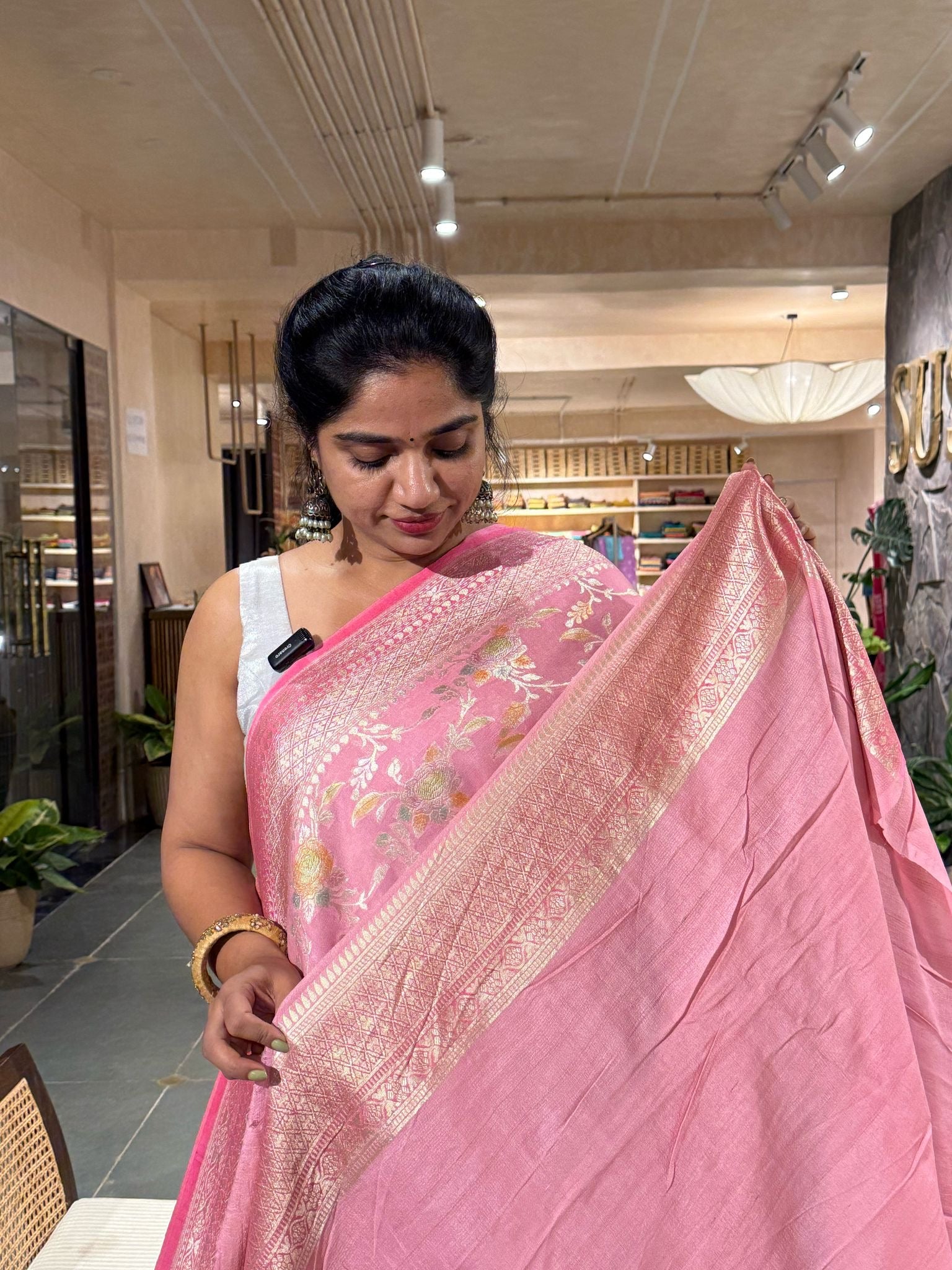 Pure Handloom Banarasi Tussar gorgette Saree