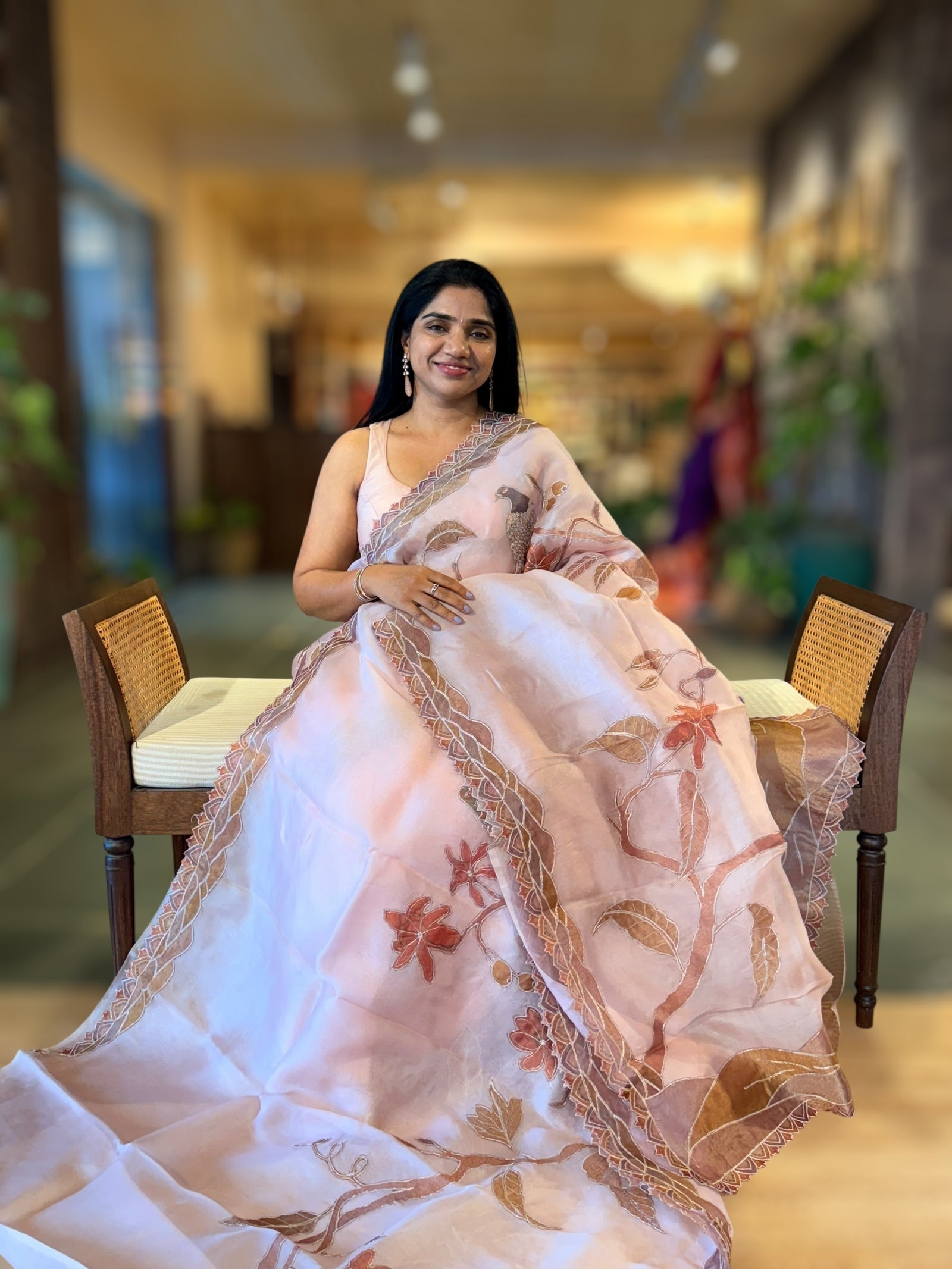 Dusty Pink Pure Organza Saree with one of a kind Tissue Applique work allover