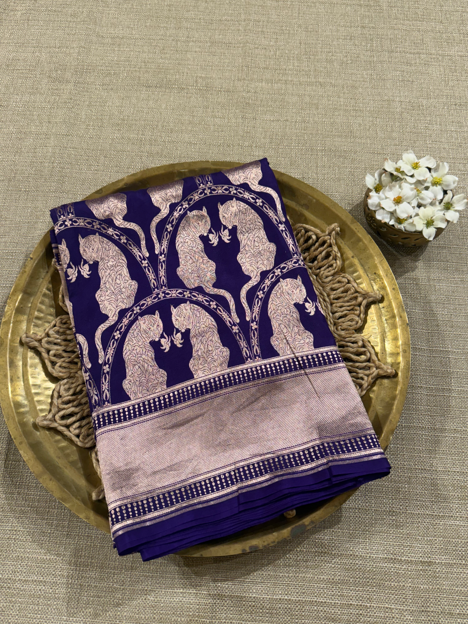 SBBSA702 : Banarasi Katan Soft Drape Brocade  Silk Saree with Lion Motifs