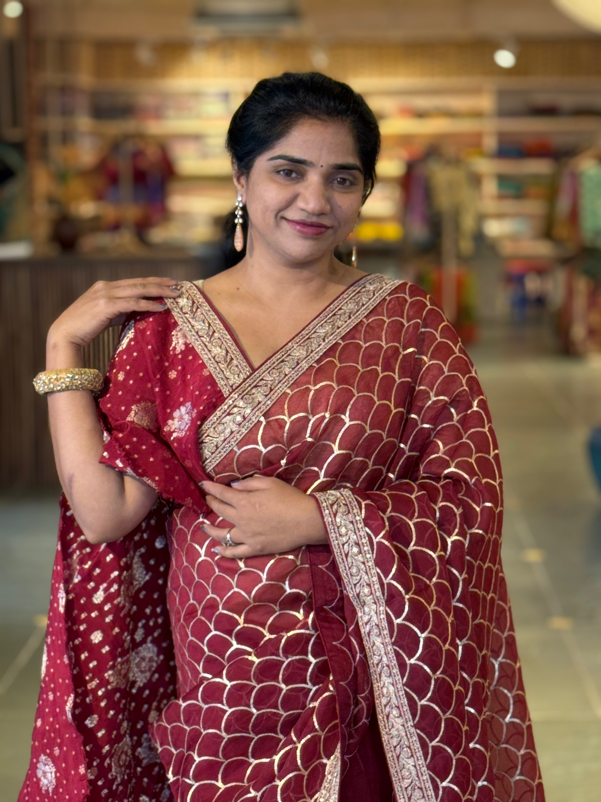 Burgundy Color Pure Organza allover Sequnce Saree in Sabhyasachi Style