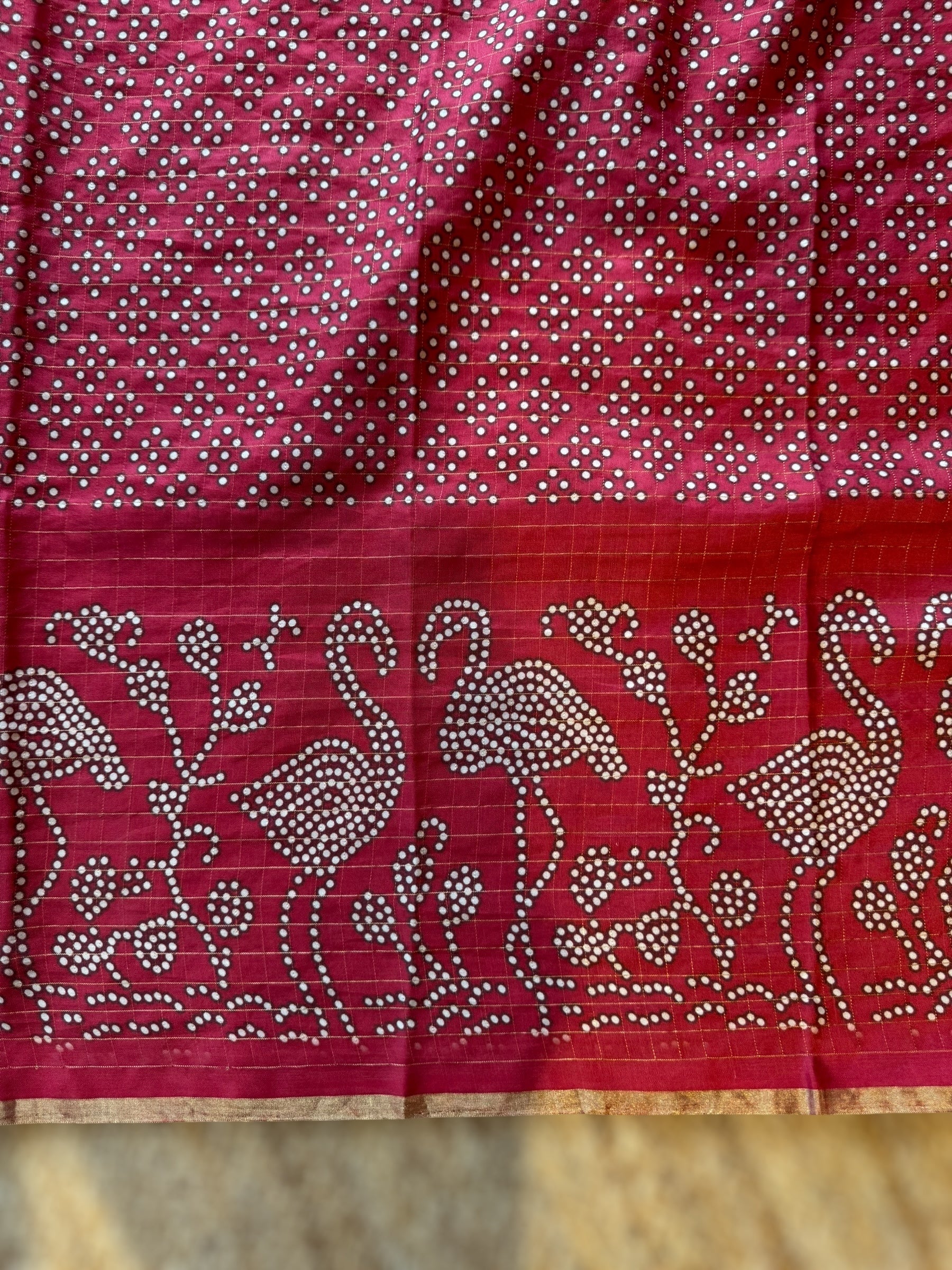 Black Kanchi Soft Silk Saree With Zari Checks allover the Saree &Bandhini Print