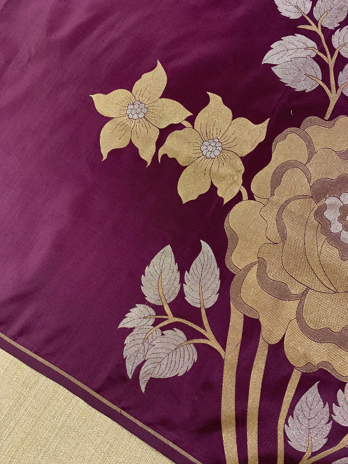 Wine and Antique Gold Designer Banarasi Silk Saree