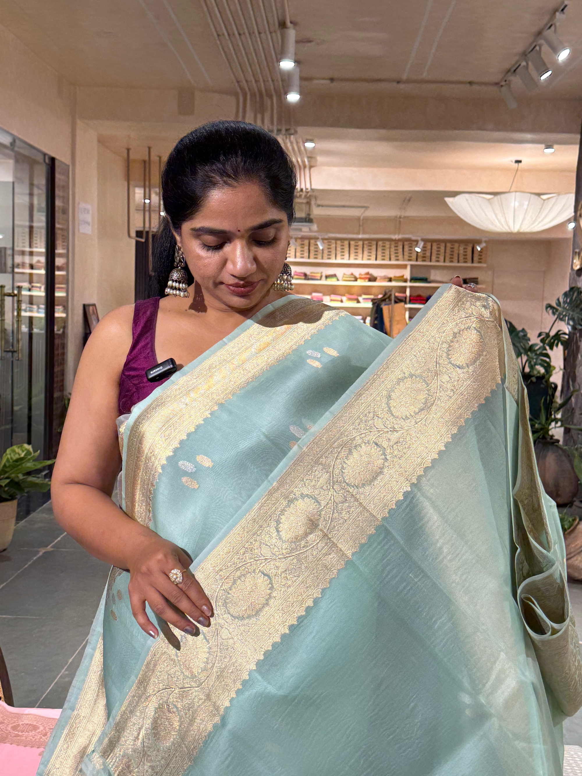 Powder Blue Premium  Kora Banarasi Silk Saree with kaduwa weaving : KBSM13