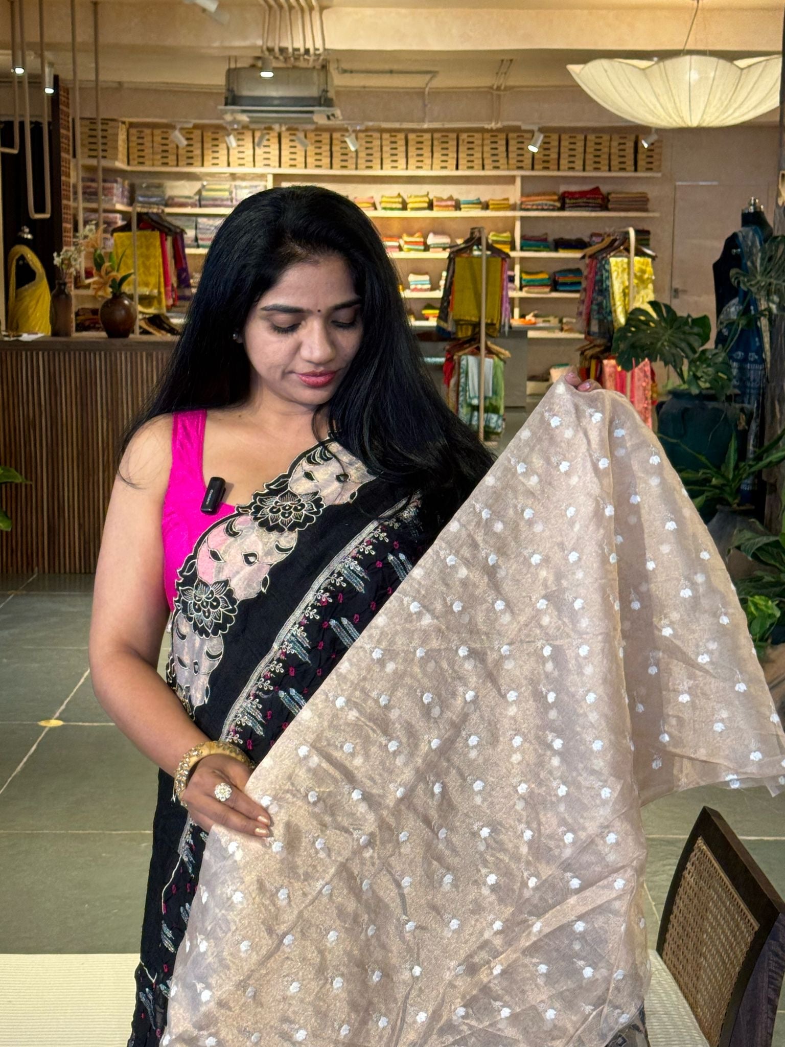 Banarasi Handloom Chiniya Silk Bandhini with Tissue Applique