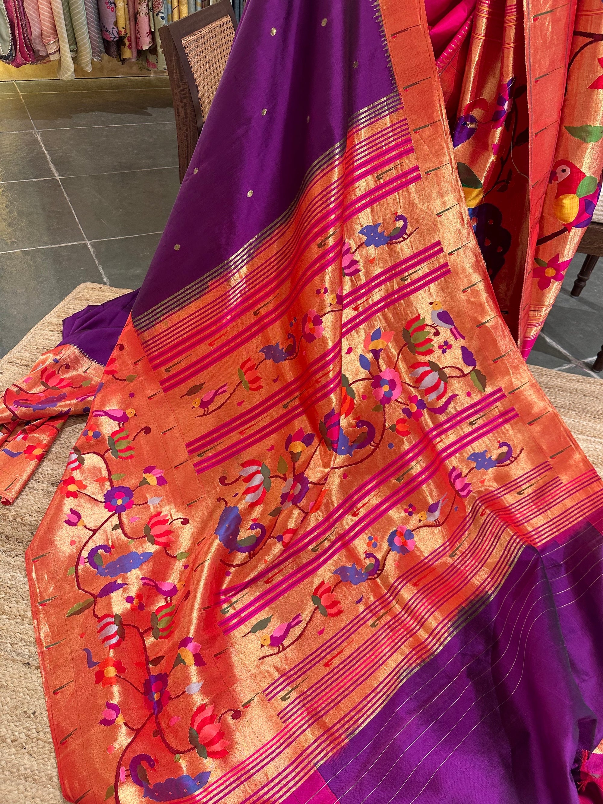 Purple Half Allover Pure Paithani Saree