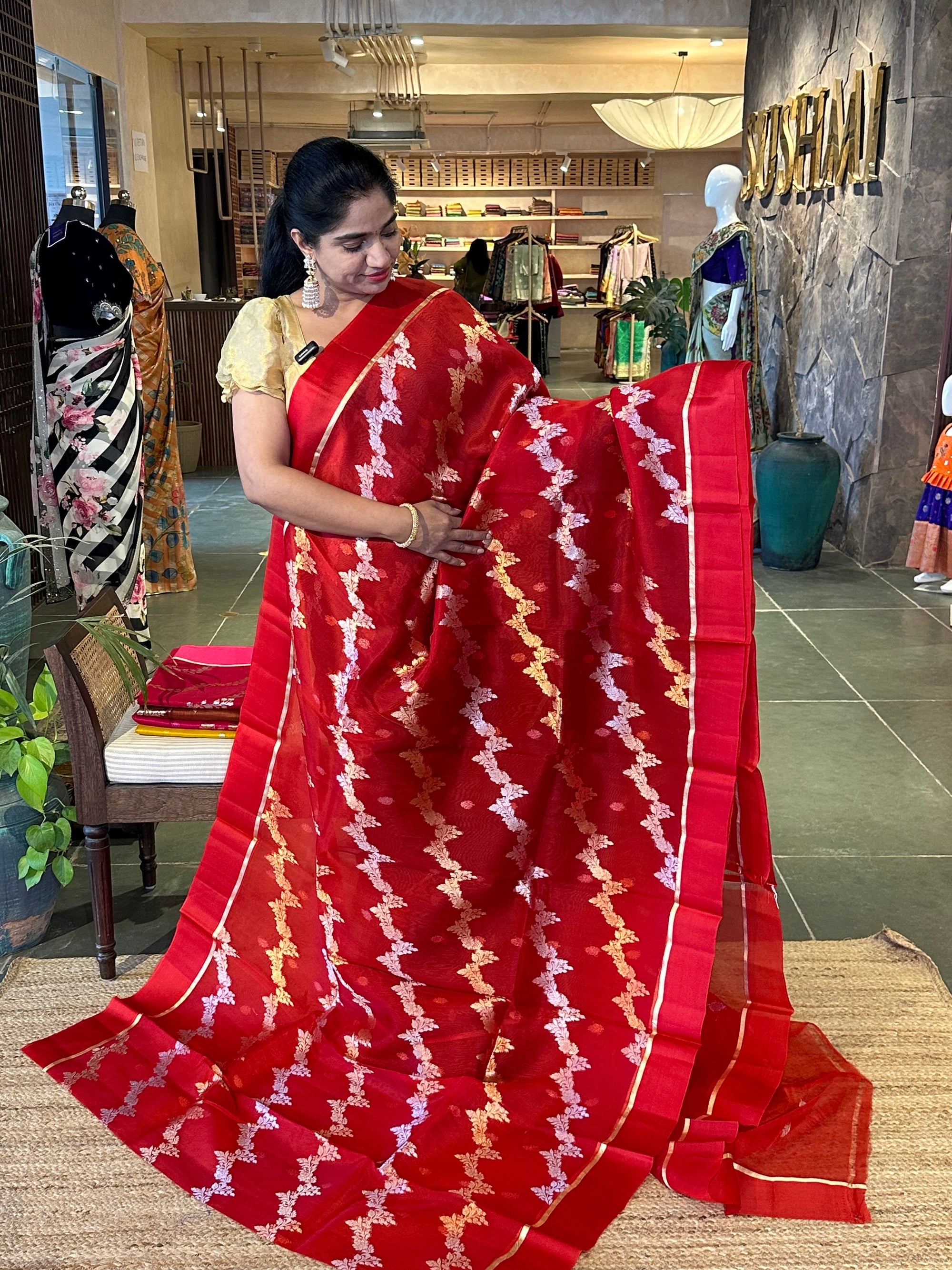 Red Kora Banarasi Handloom Saree with kaduwa weaving