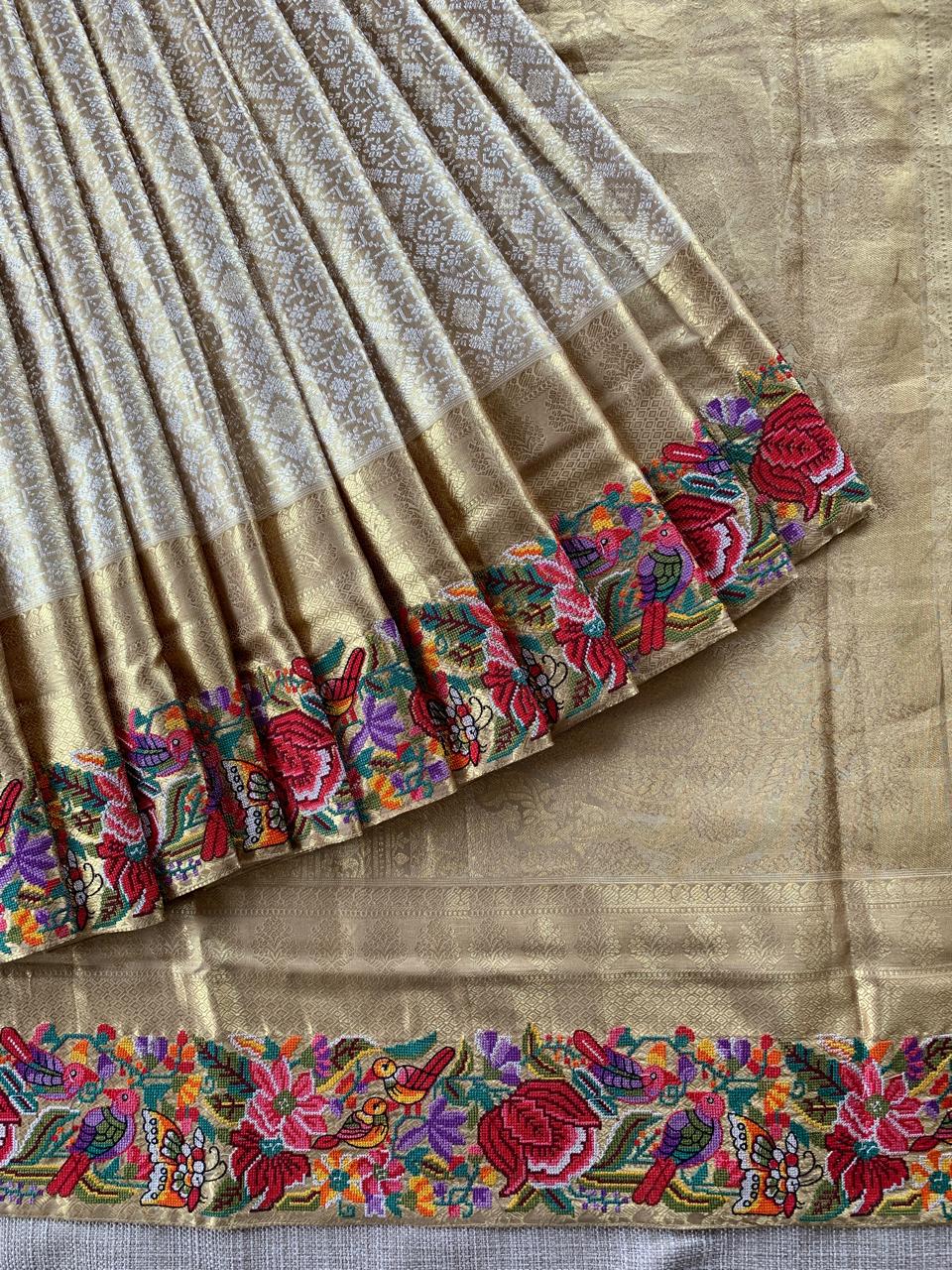 Pure Kanchi Tissue Brocade Saree with Petite Point Embroidery
