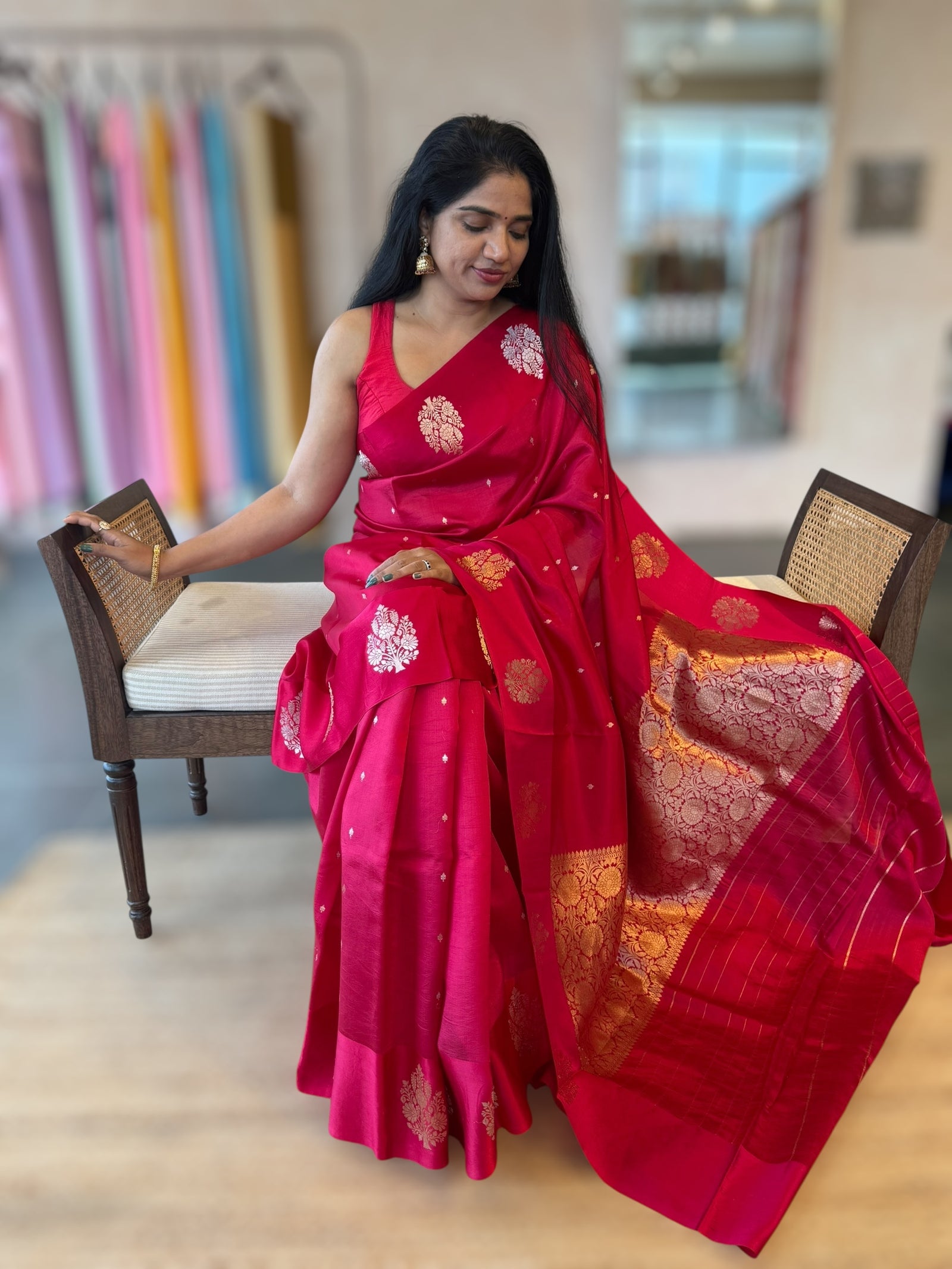 Ruby Pink Banarasi Poona Silk Saree with Open Borders & Kaduwa Woven Motifs