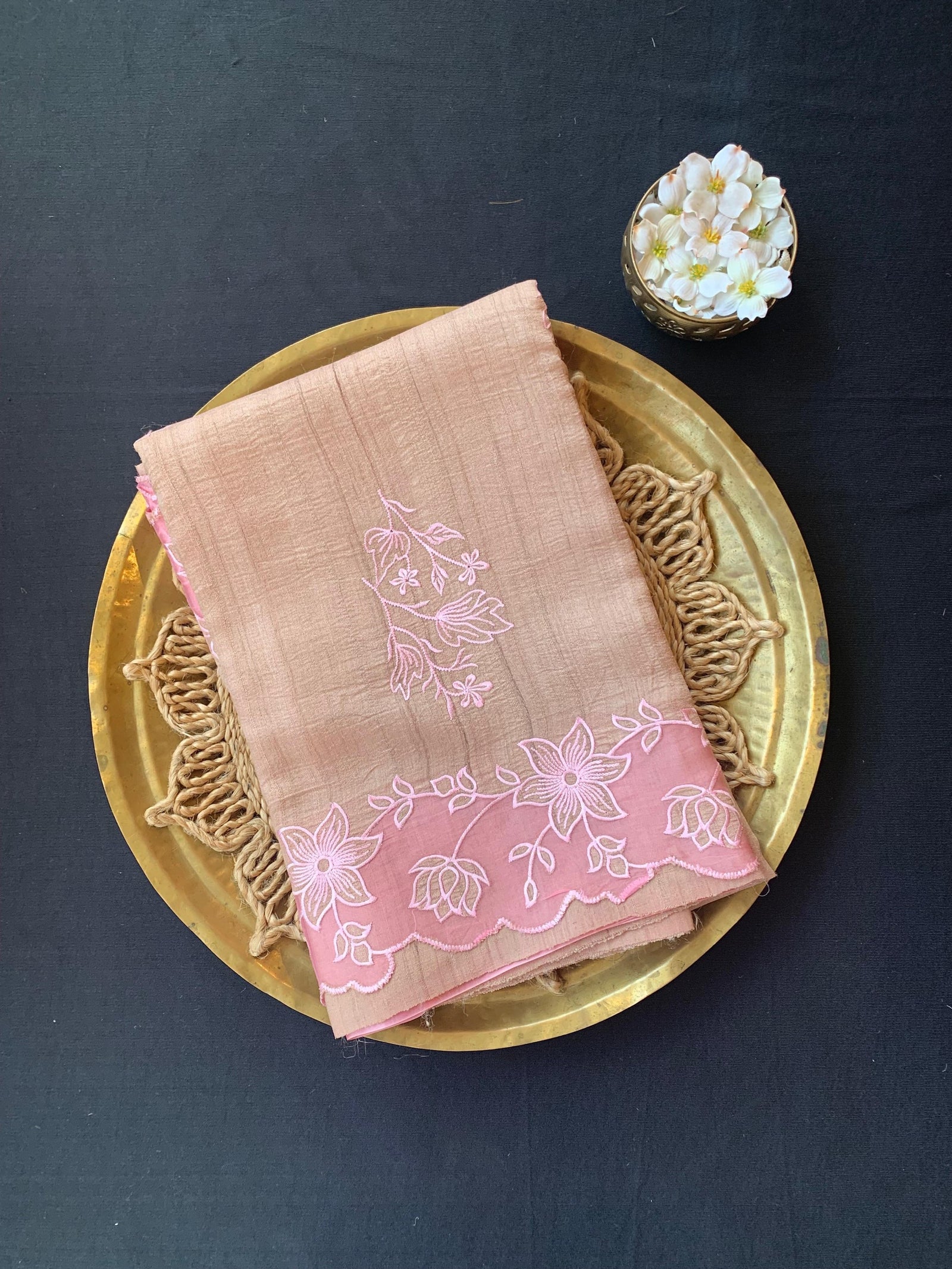 Pure handloom Tussar Designer Saree with Organza Applique Cutwork Border