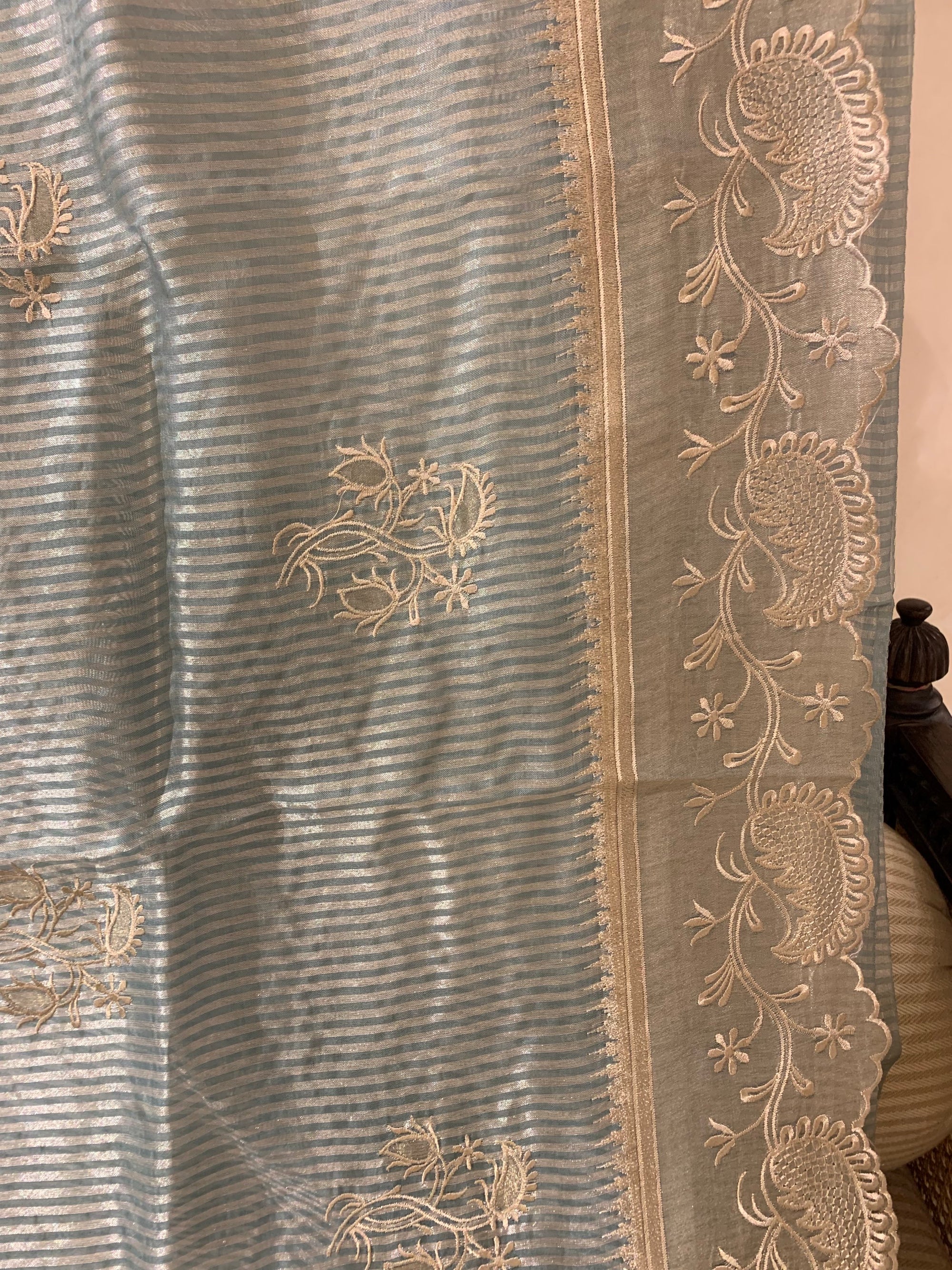 Iceberg Blue Designer Banarasi Tissue Saree with embroidery