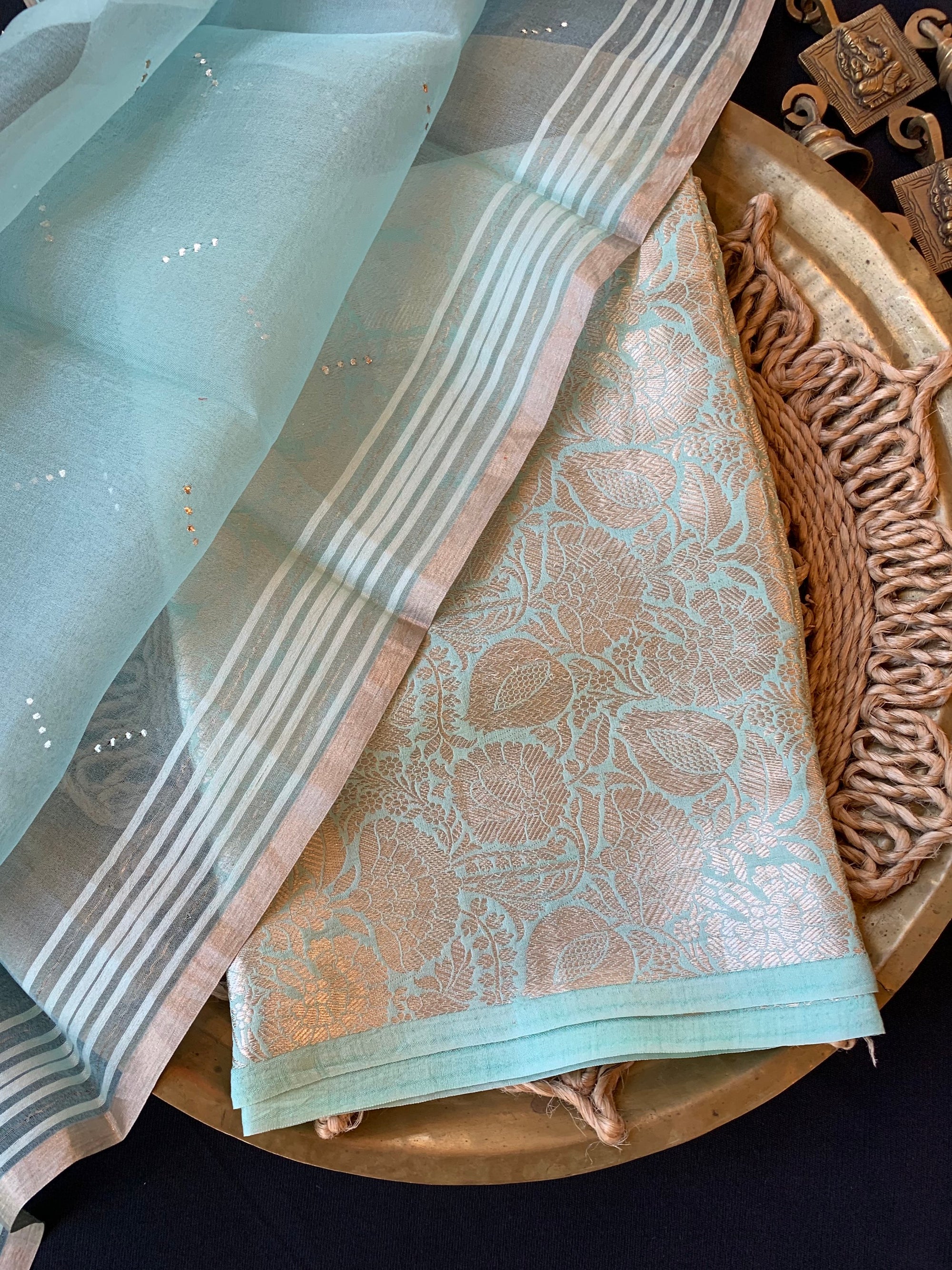 Seablue Banarasi Handloom Brocade 3 pc suit set