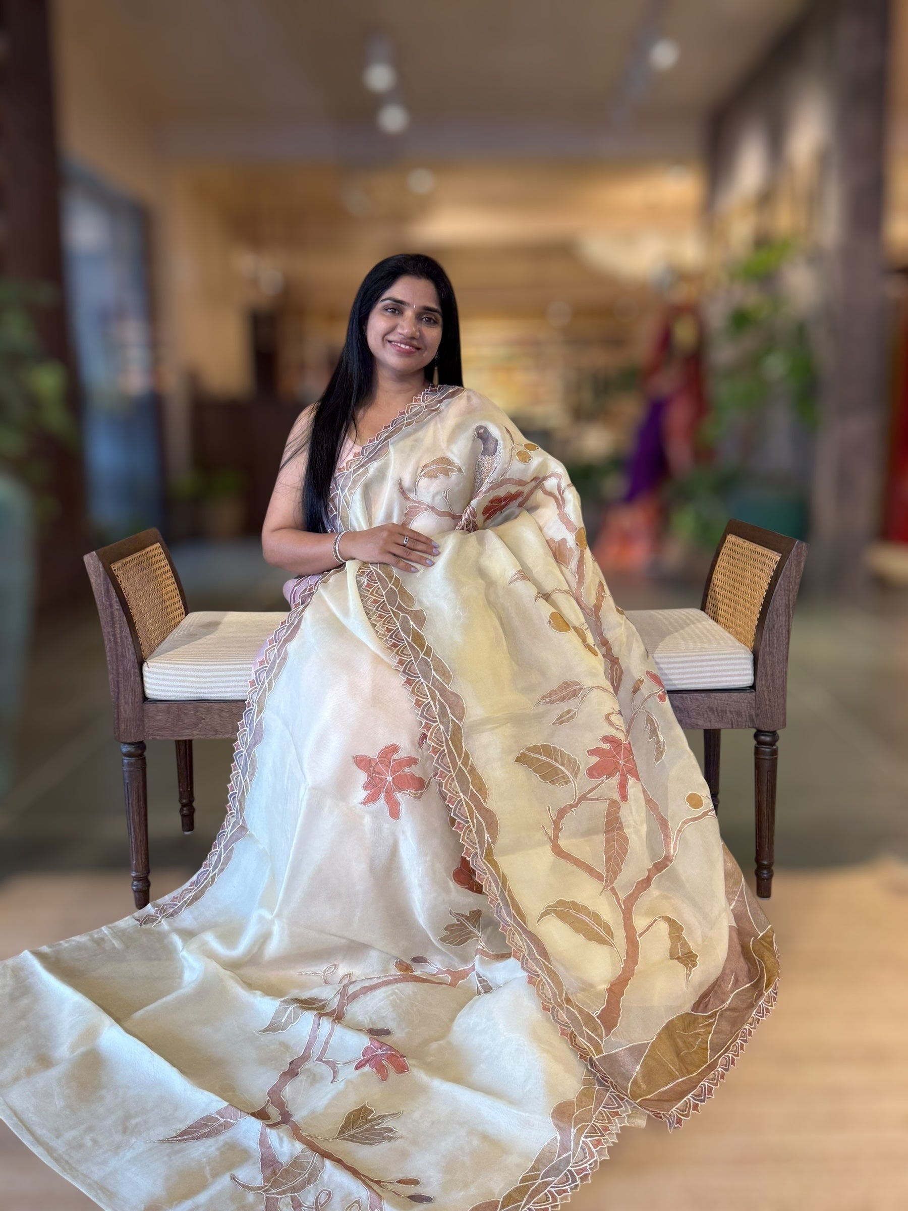Pastel Yellow Pure Organza Saree with one of a kind Tissue Applique work allover