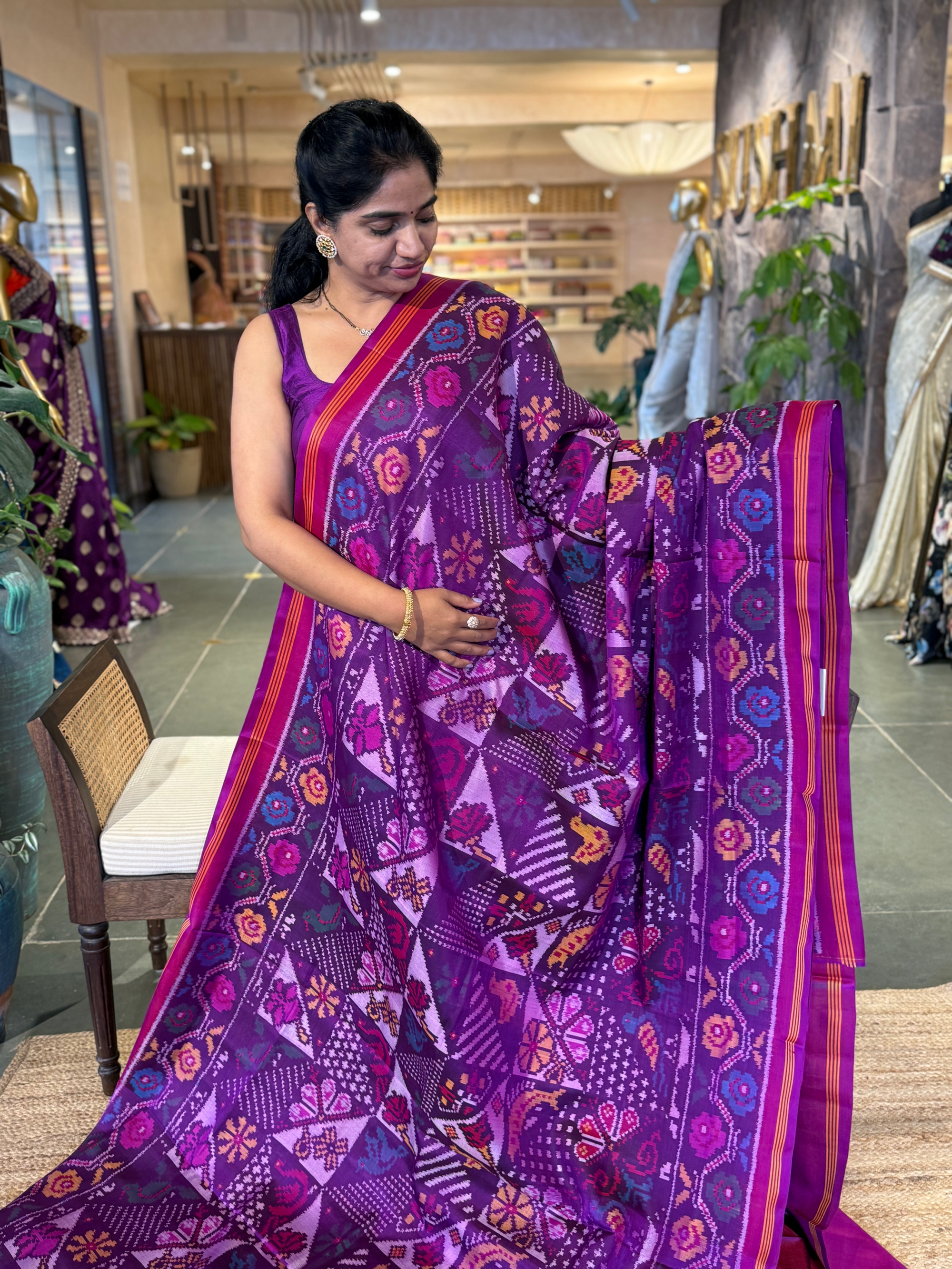 Purple and Pink Combo Patan Patola Saree with Unique concept body and Border