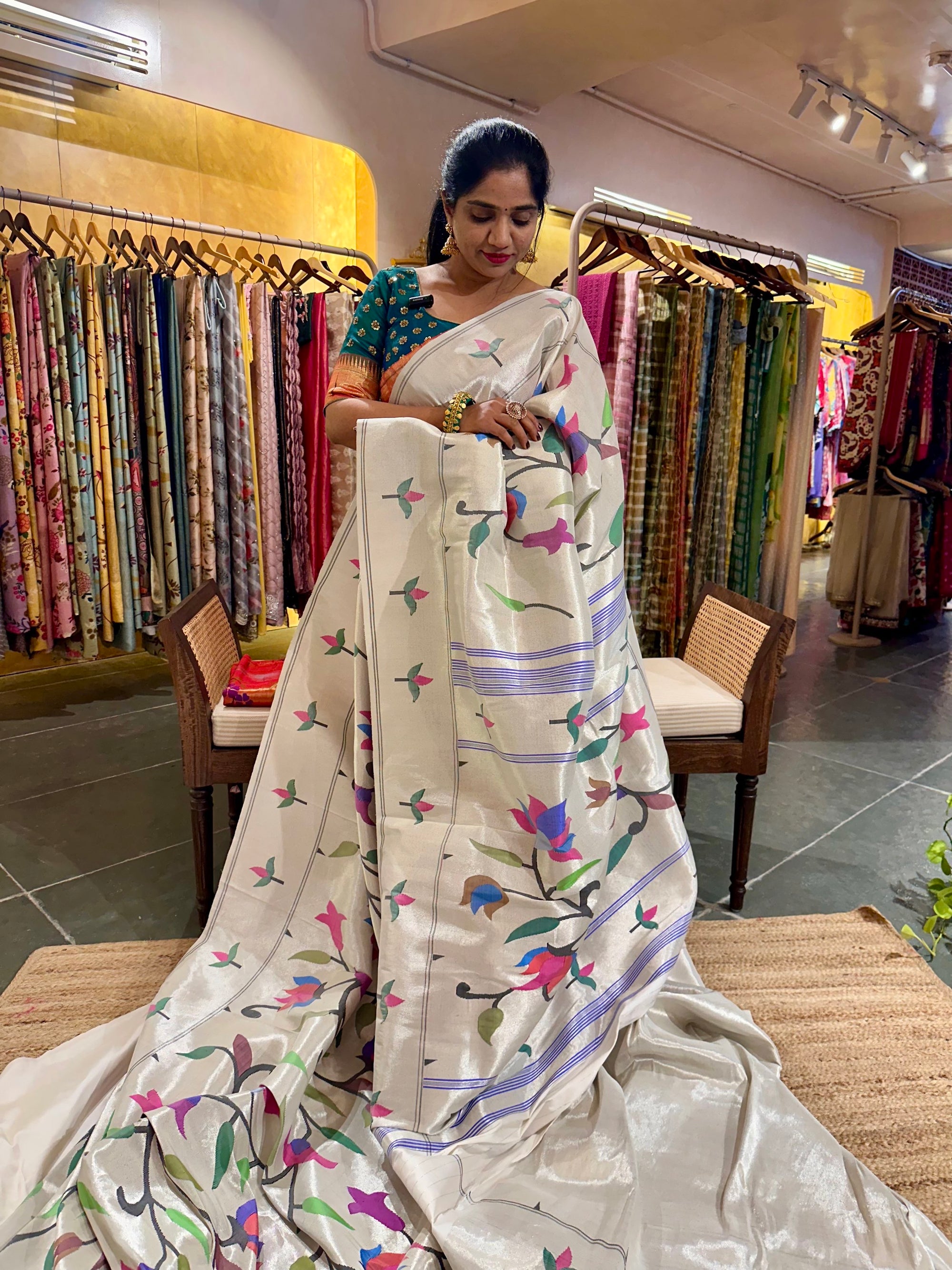 Silver Tissue Allover Paithani Saree