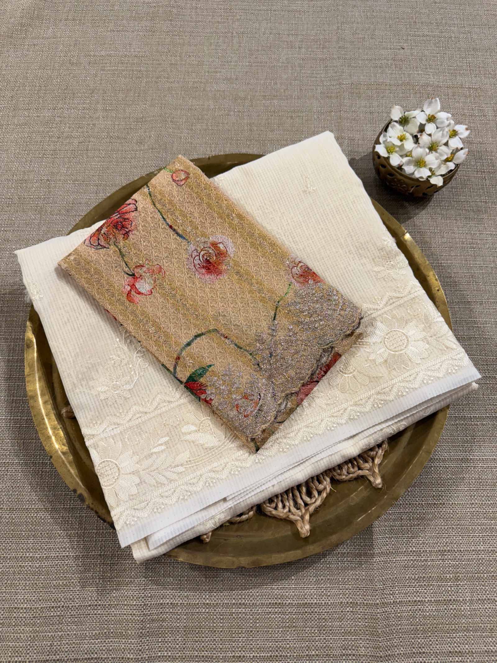 KCCA1906 : Kota Cotton Chikankari Embroidered Saree paired with Fusion Blouses