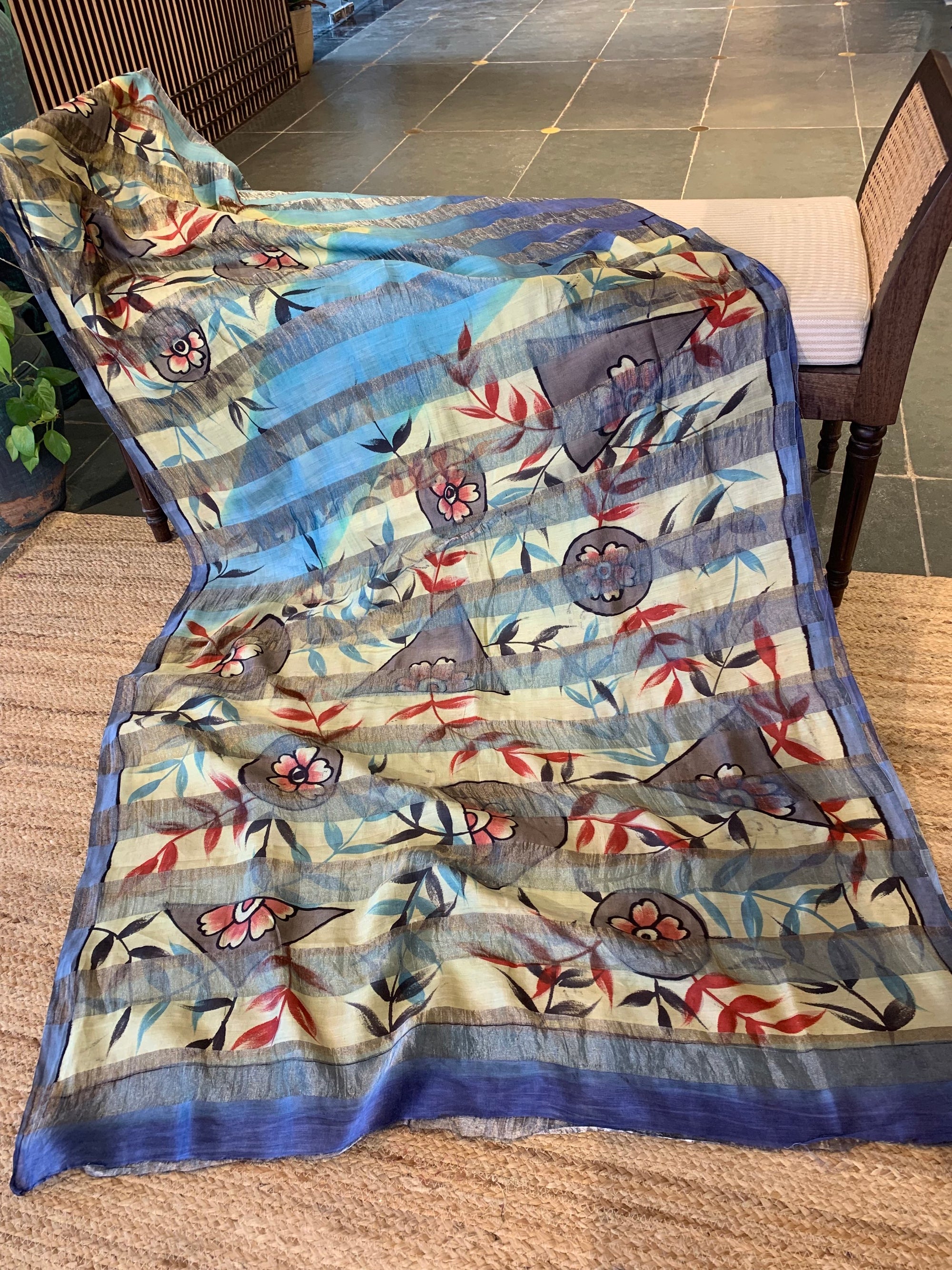 Pure Handloom Banarasi Munga Tissue  Saree with handpainting