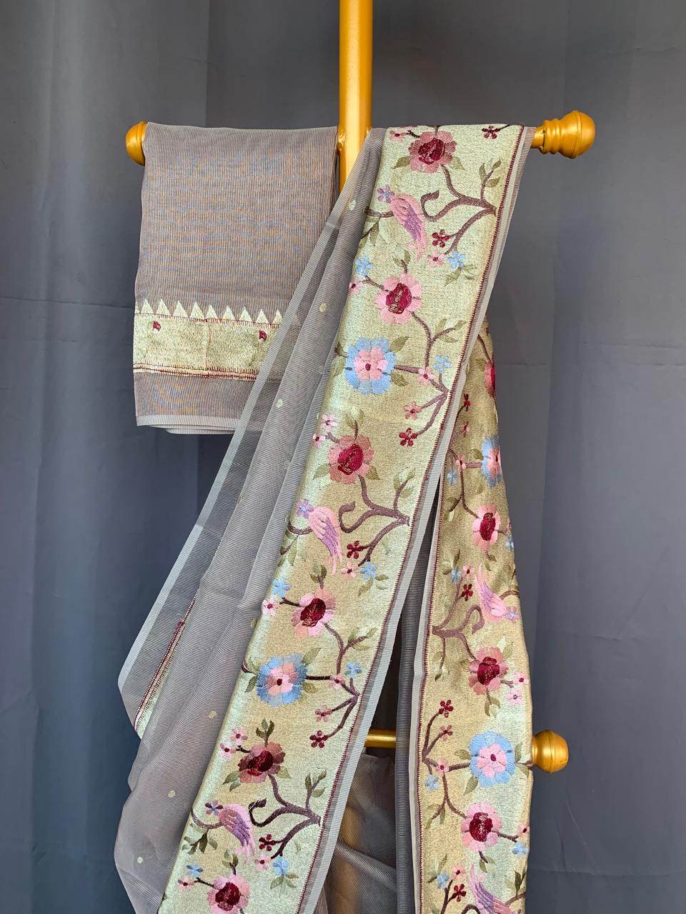 KTPA1411 Dusty Mauve Kota Tissue Stripes Saree with Tissue Pythani Skirt Border