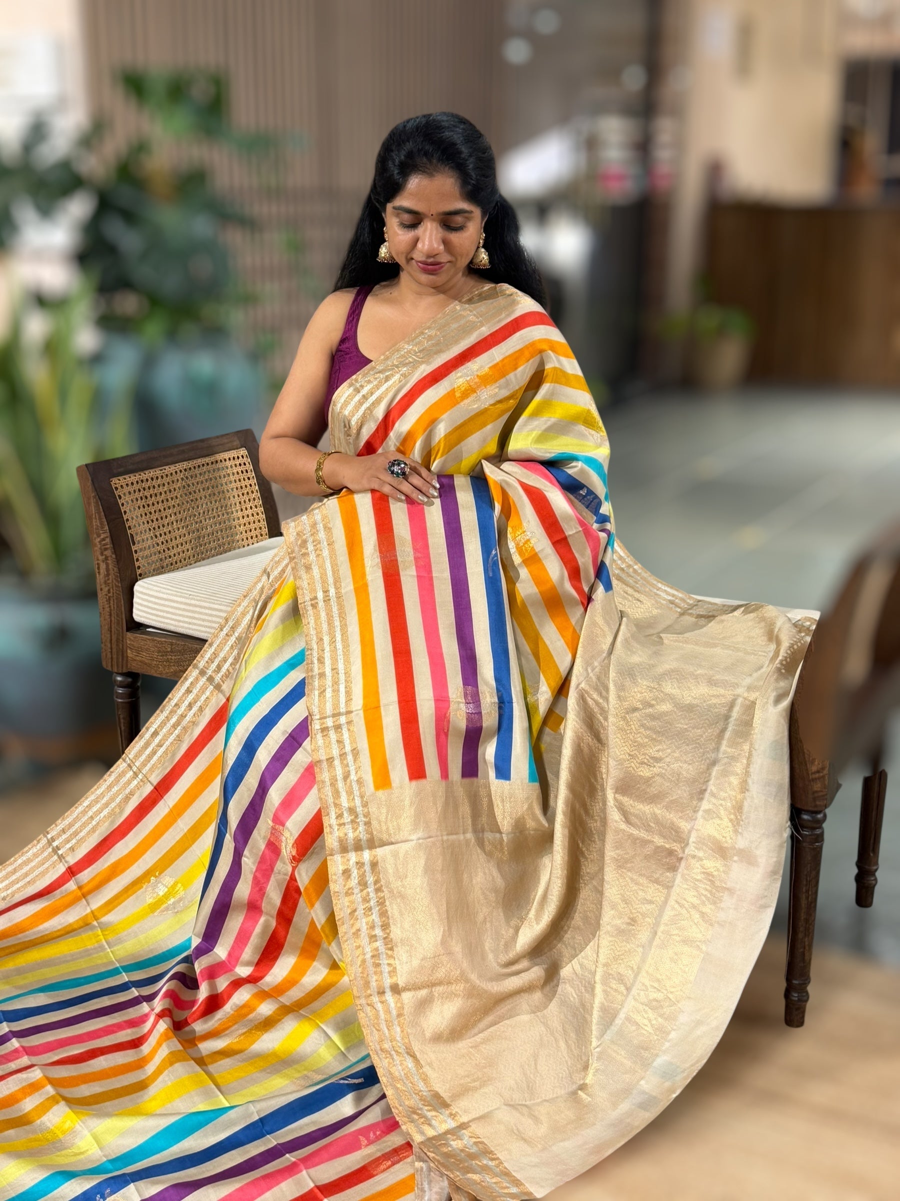 Kanchi Soft Silk with beautiful Multi Color stripes Print