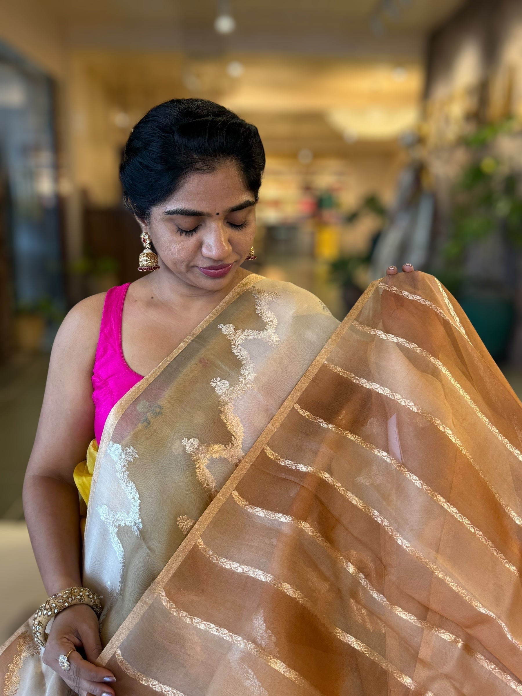 Designer Premium Handloom Rangkaat Kora Banarasi Saree  with Jewelry Design