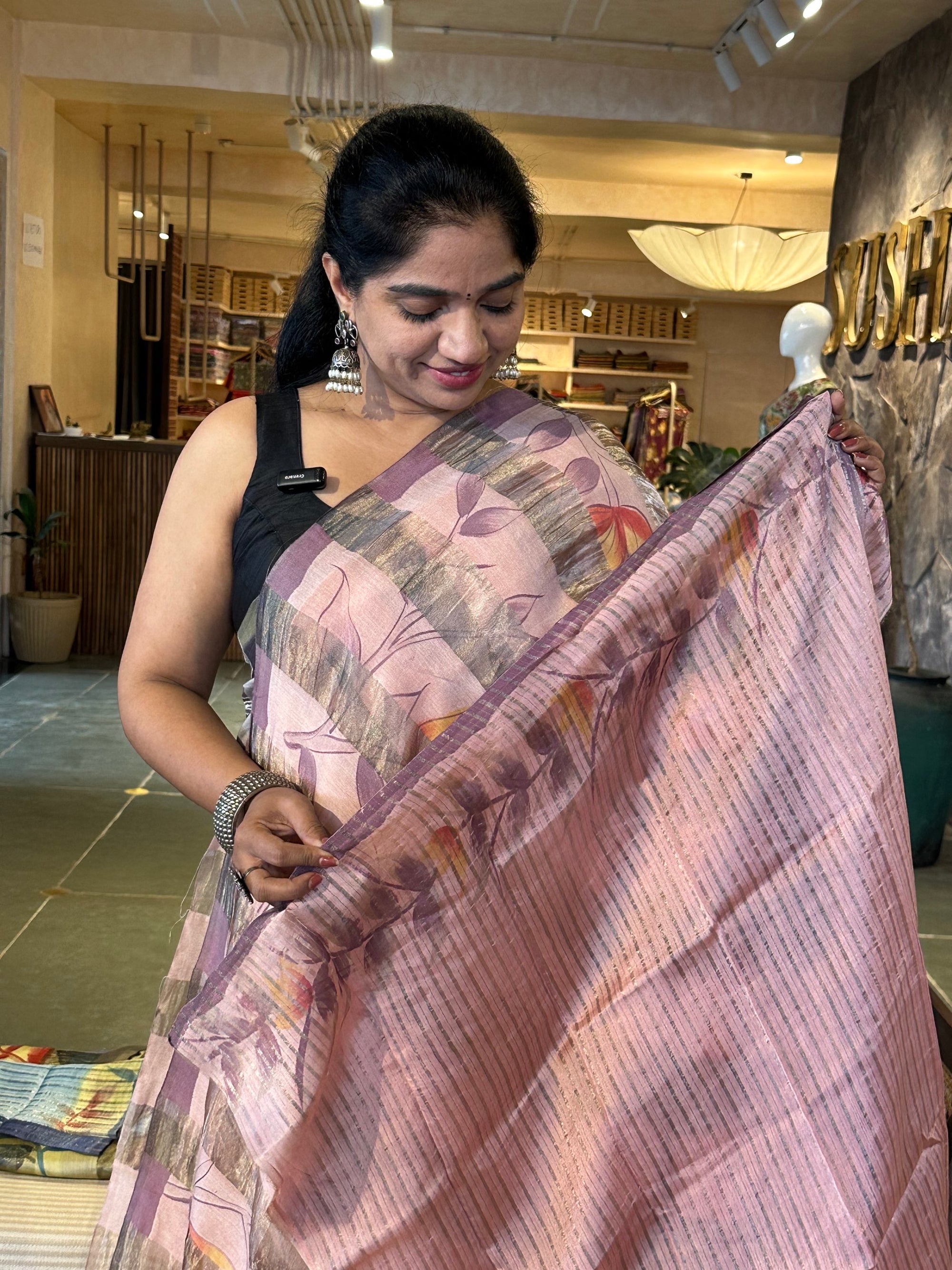 Pure Handloom Banarasi Munga Tissue  Saree with handpainting