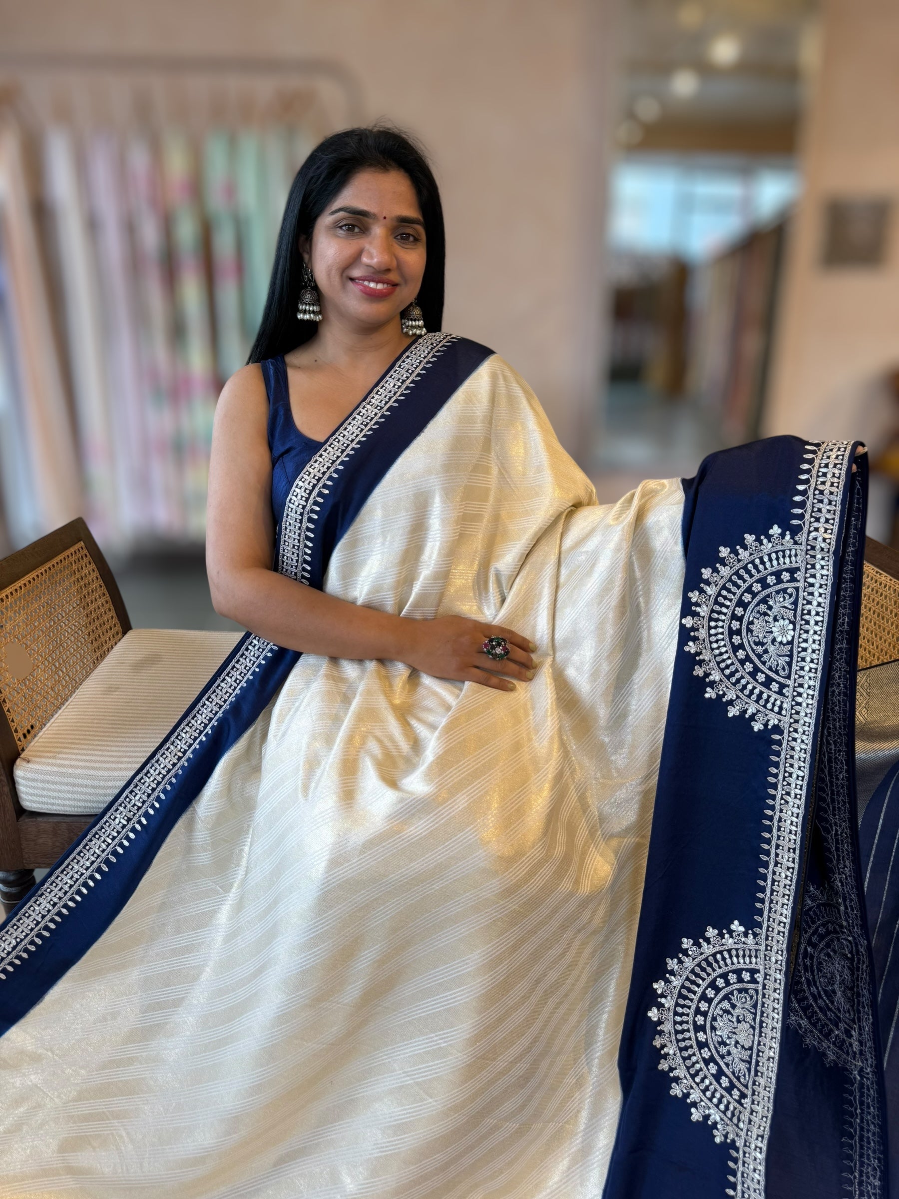 Pure Handloom Tussar Gorgette with Gotapatti handwork