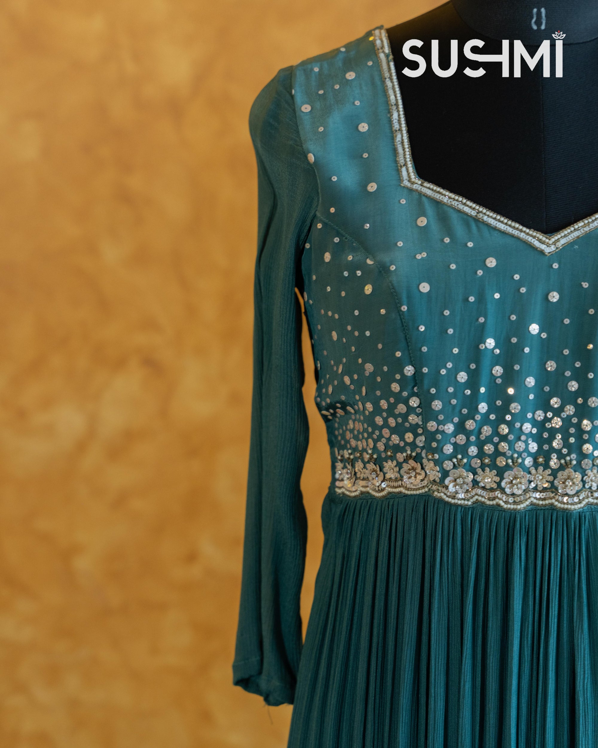 Pure chiffon 3-tiered long frock