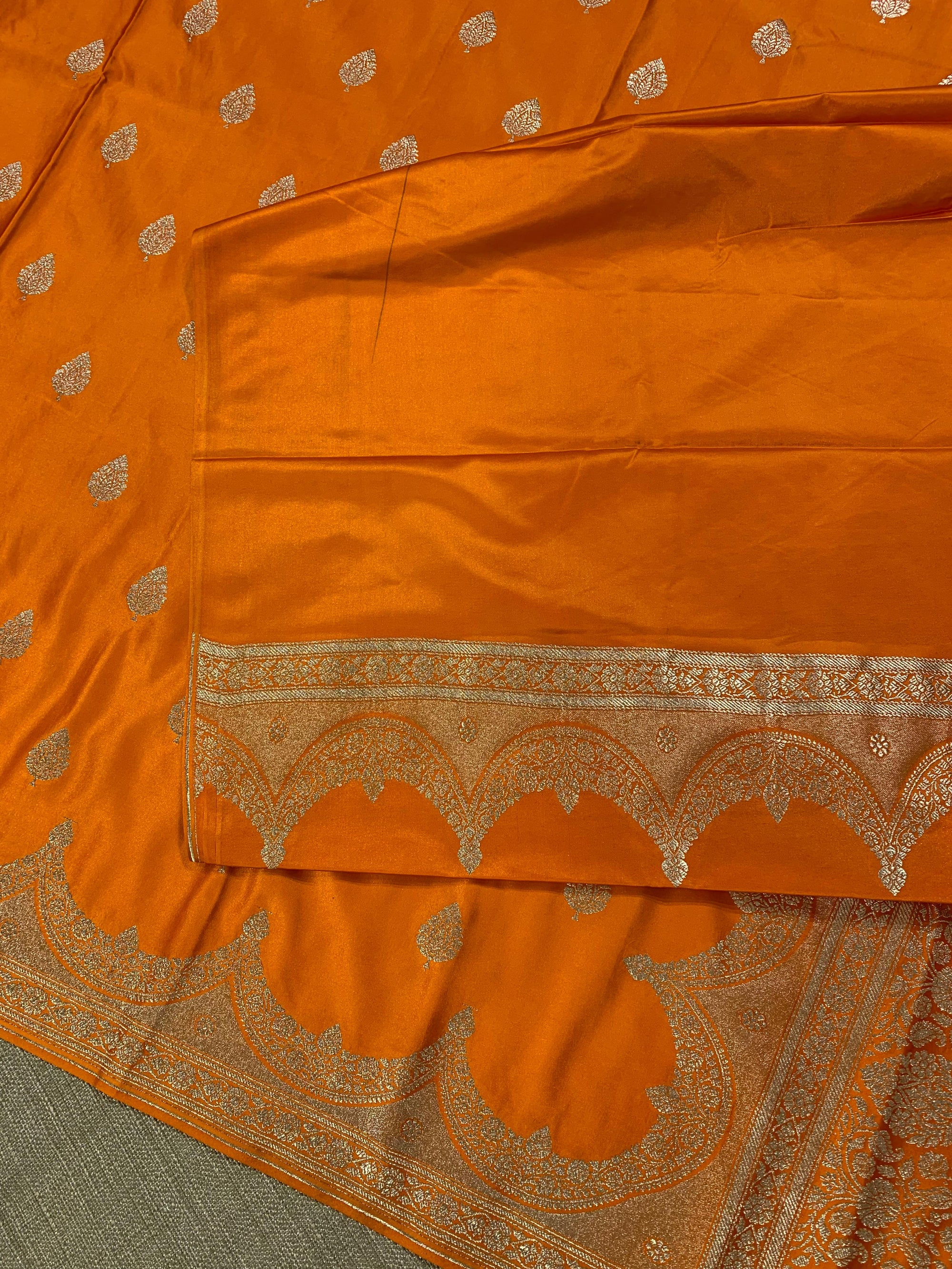 SMSSA217  Fanta Orange  Mashru Silk Saree With Scallop Border