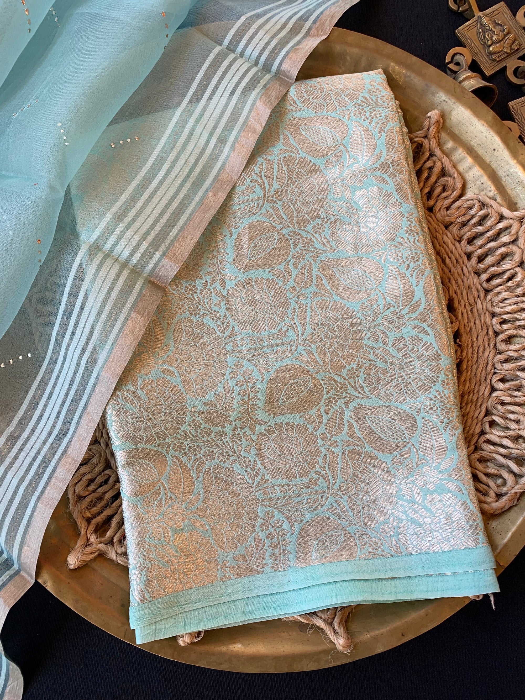 Seablue Banarasi Handloom Brocade 3 pc suit set