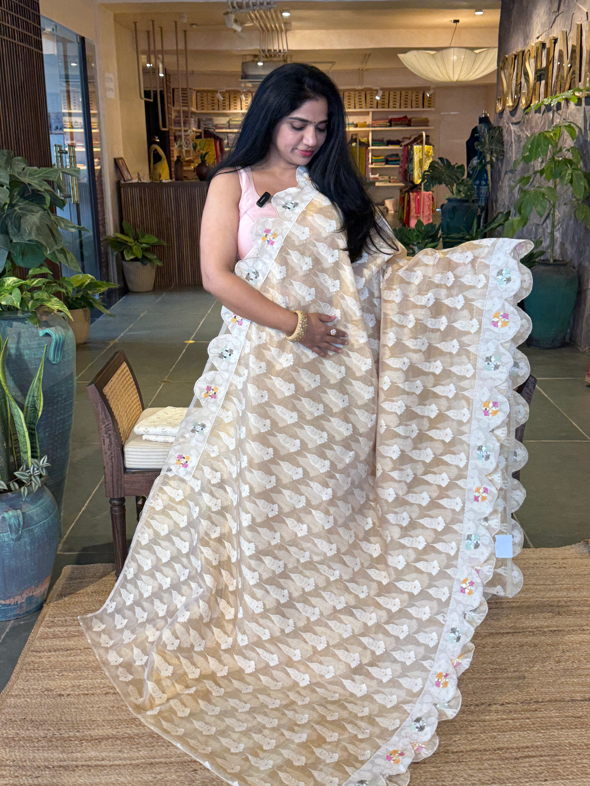 GTEA2004 : Designer Handloom Gold Tissue Saree With handwork borders