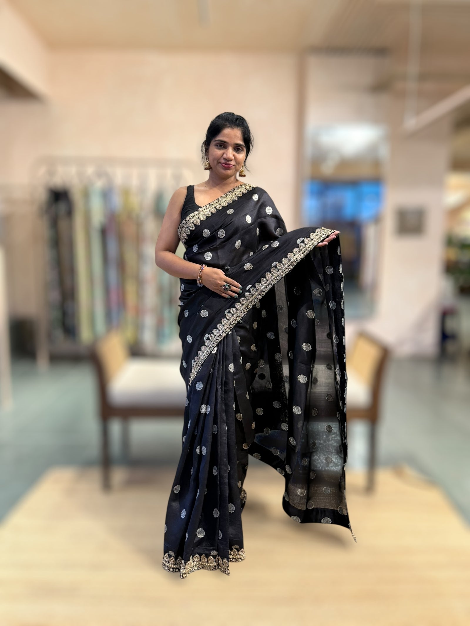 Black Pure Handloom Banarasi Silk Saree With Handwork Borders and Blouse