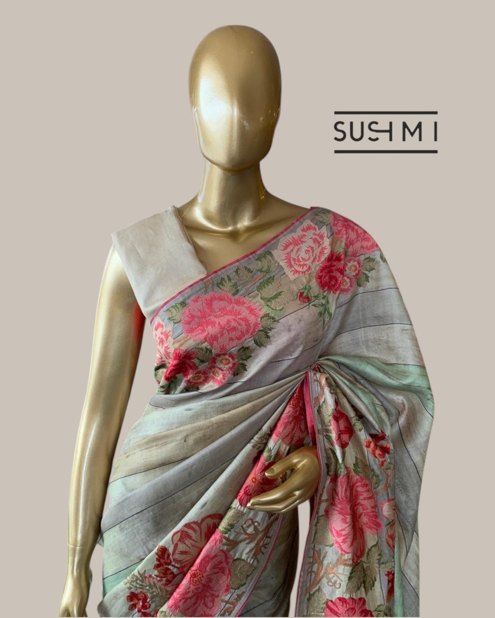 Designer Tussar Saree with Heavy Petite Point Embroidered Border