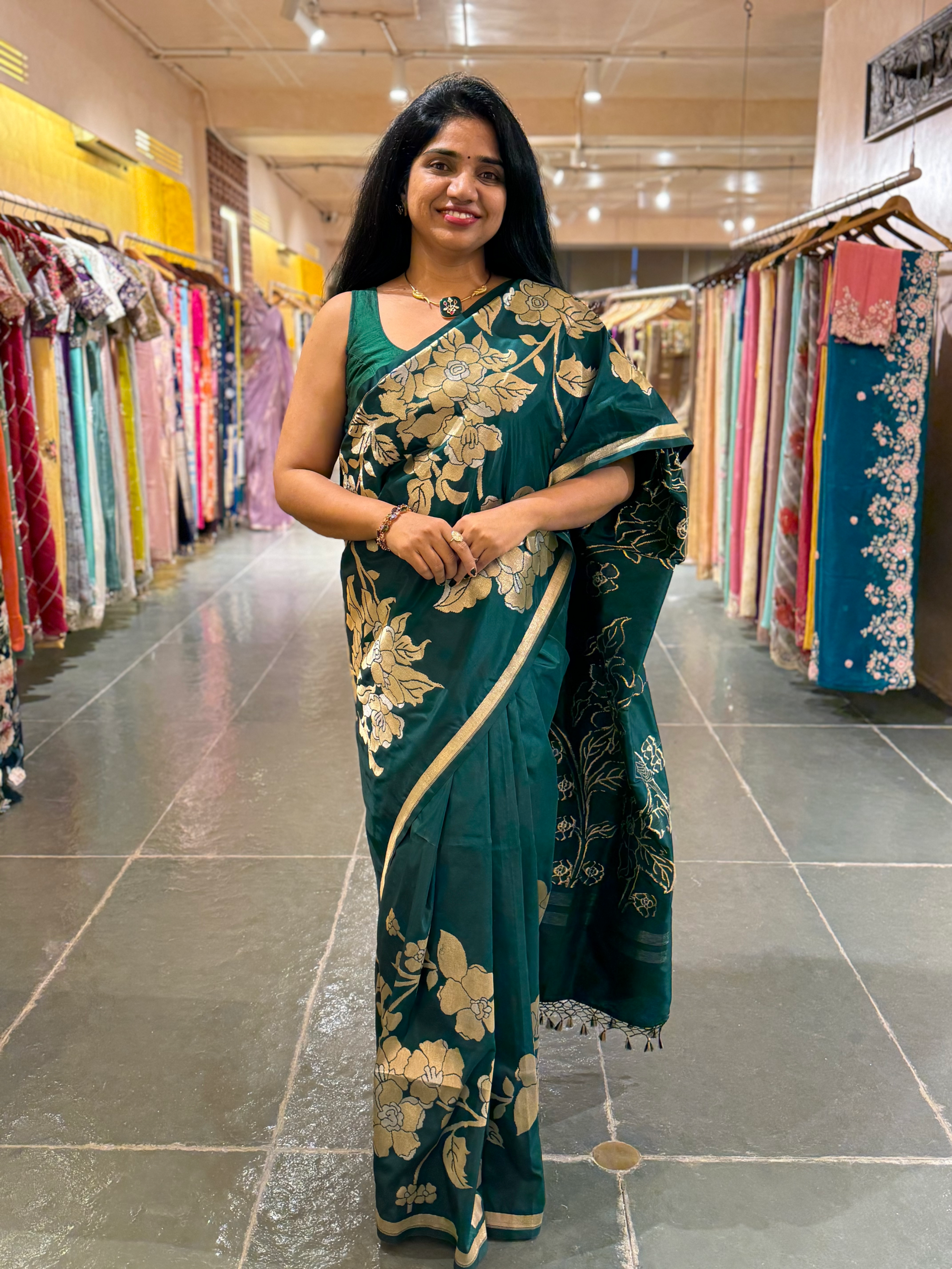 Forest Green Designer Banarasi Silk Saree