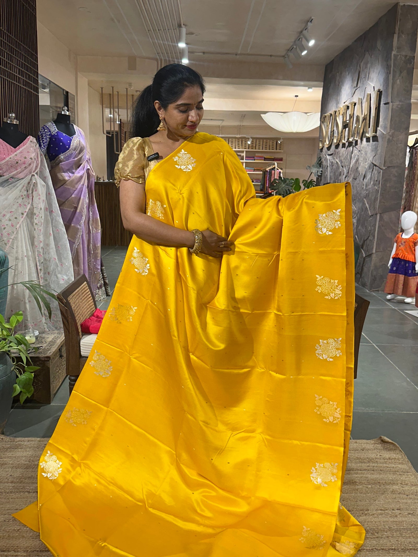 Yellow  Pure Banarasi Handloom Mashru Silk Saree  with kaduwa weaving