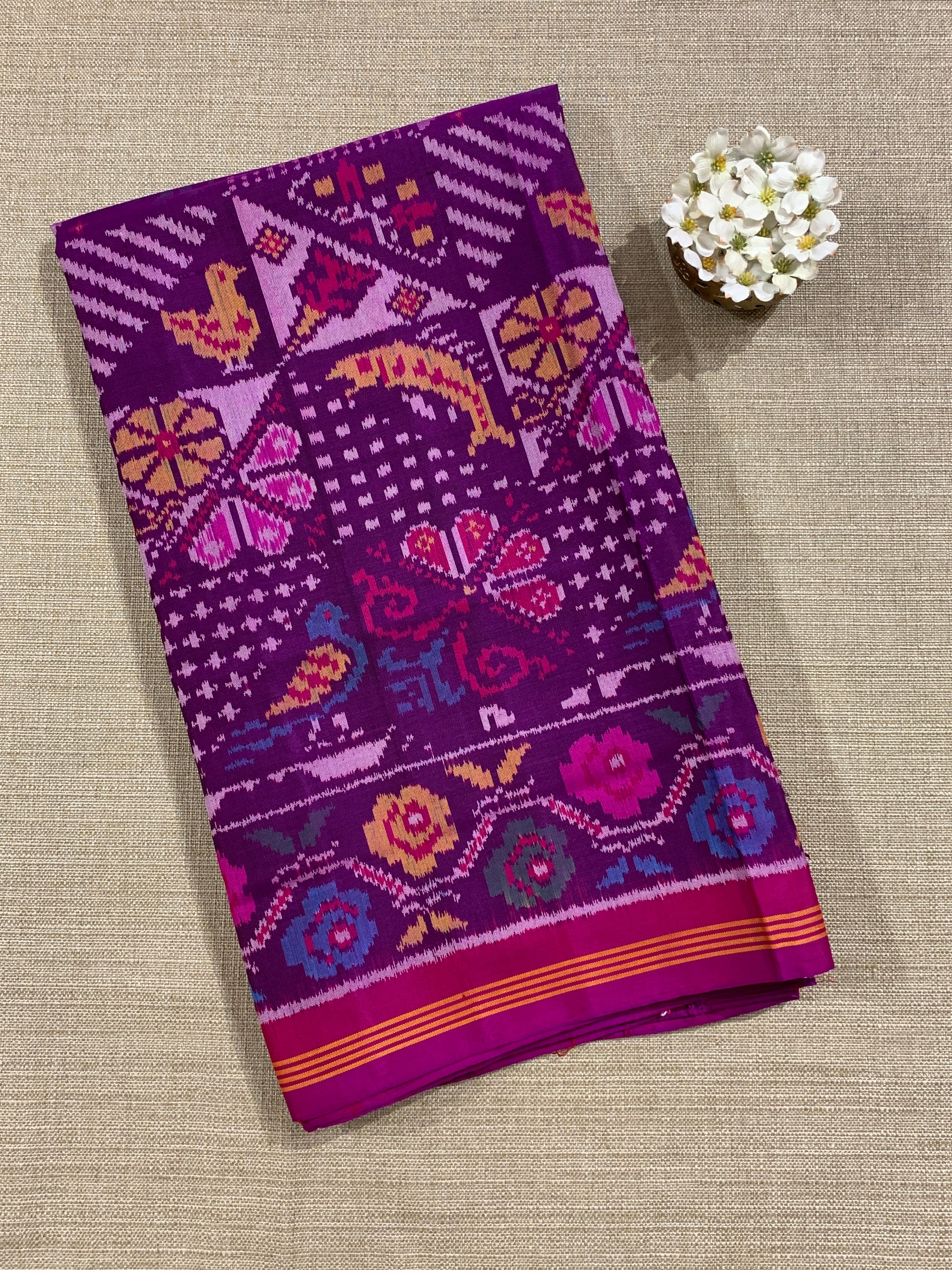Purple and Pink Combo Patan Patola Saree with Unique concept body and Border