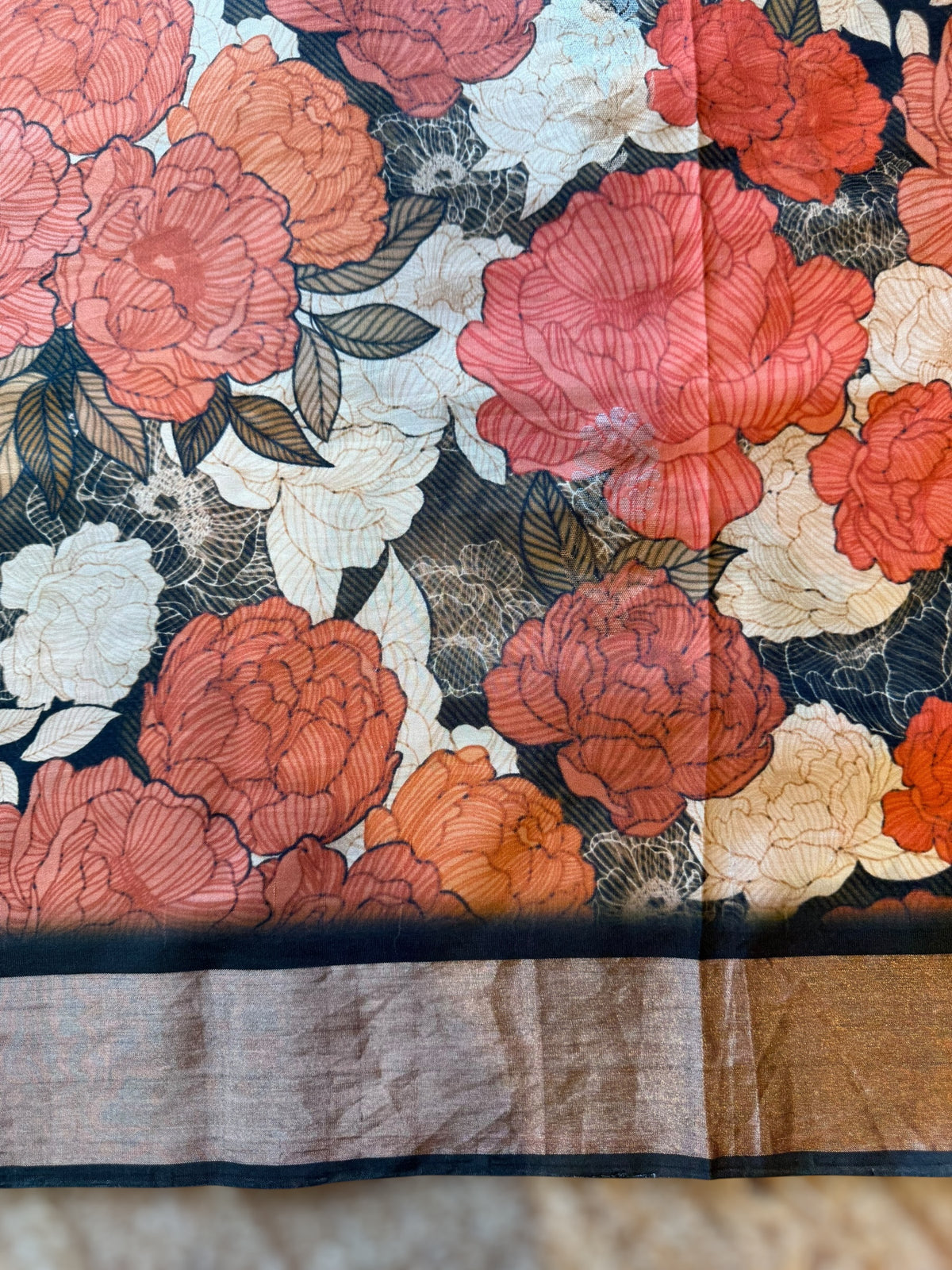 Kanchi Soft Silk Zari Checks Saree With 3D Statement Roses Print Allover